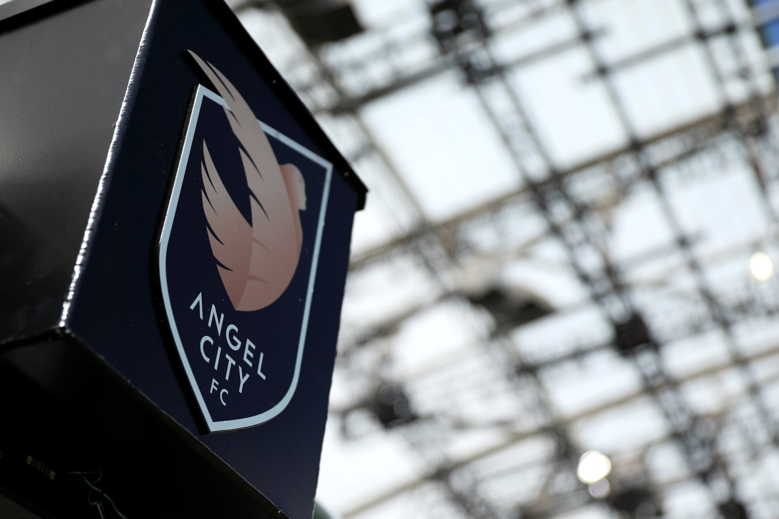 LOS ANGELES, CALIFORNIA - MAY 08: A general view of the Angel City FC logo prior to the match between Angel City FC and the the Orlando Pride at Banc of California Stadium on May 08, 2022 in Los Angeles, California. (Photo by Katelyn Mulcahy/Getty Images) LOS ANGELES, CALIFORNIA - MAY 08: A general view of the Angel City FC logo prior to the match between Angel City FC and the the Orlando Pride at Banc of California Stadium on May 08, 2022 in Los Angeles, California. (Photo by Katelyn Mulcahy/Getty Images)