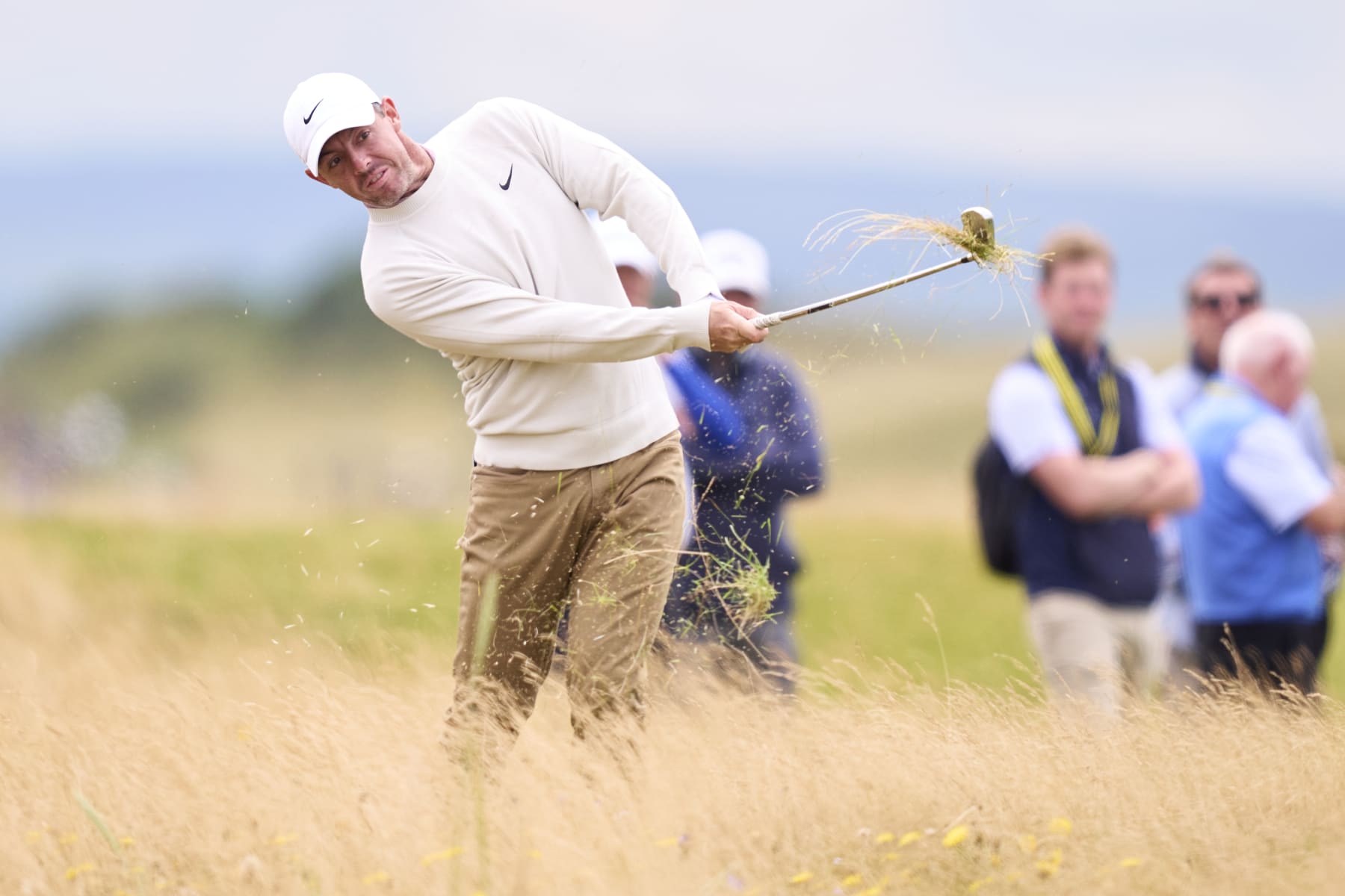 TROON, SCOTLAND - JULY 17: Rory McIlroy of Northern Ireland during a practice round prior to The 152nd Open championship at Royal Troon on July 17, 2024 in Troon, Scotland. (Photo by Pedro Salado/Getty Images)