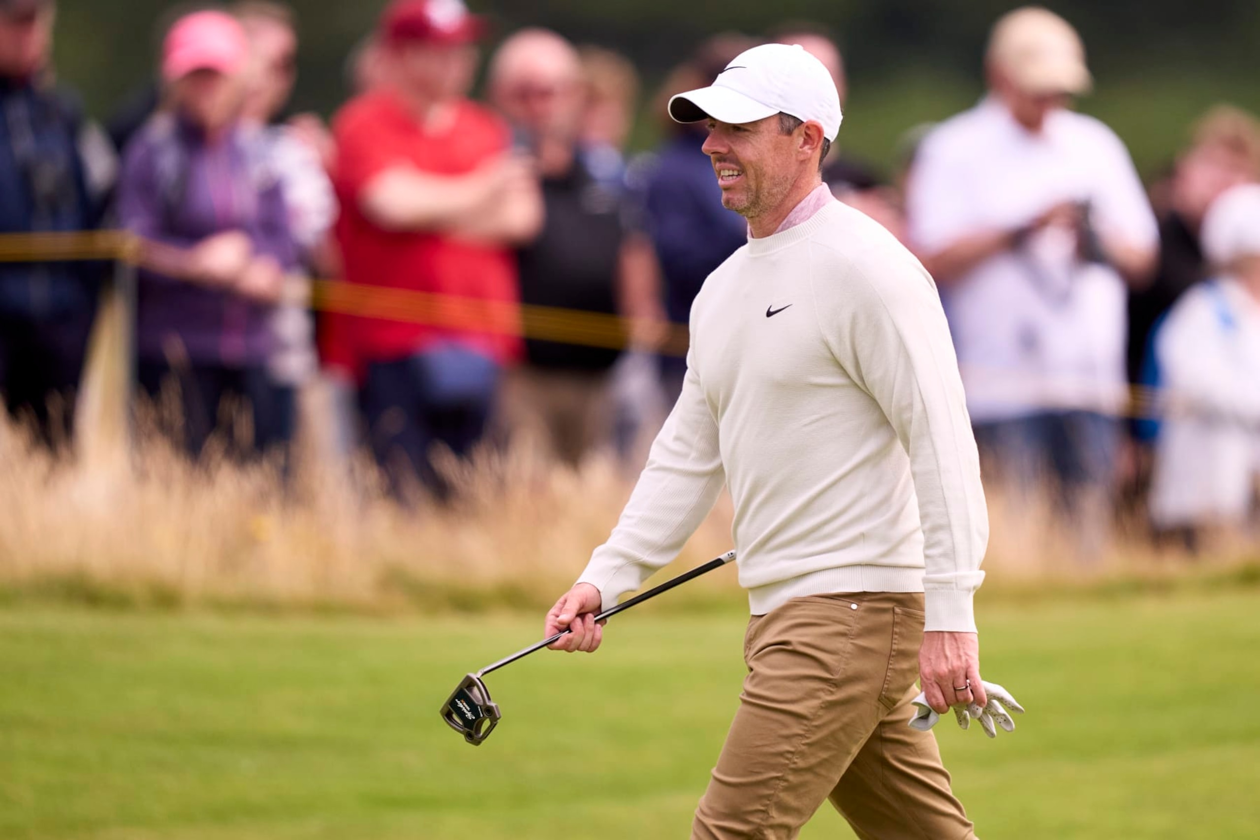 TROON, SCOTLAND - JULY 17: Rory McIlroy of Northern Ireland during a practice round prior to The 152nd Open championship at Royal Troon on July 17, 2024 in Troon, Scotland. (Photo by Pedro Salado/Getty Images) TROON, SCOTLAND - JULY 17: Rory McIlroy of Northern Ireland during a practice round prior to The 152nd Open championship at Royal Troon on July 17, 2024 in Troon, Scotland. (Photo by Pedro Salado/Getty Images)