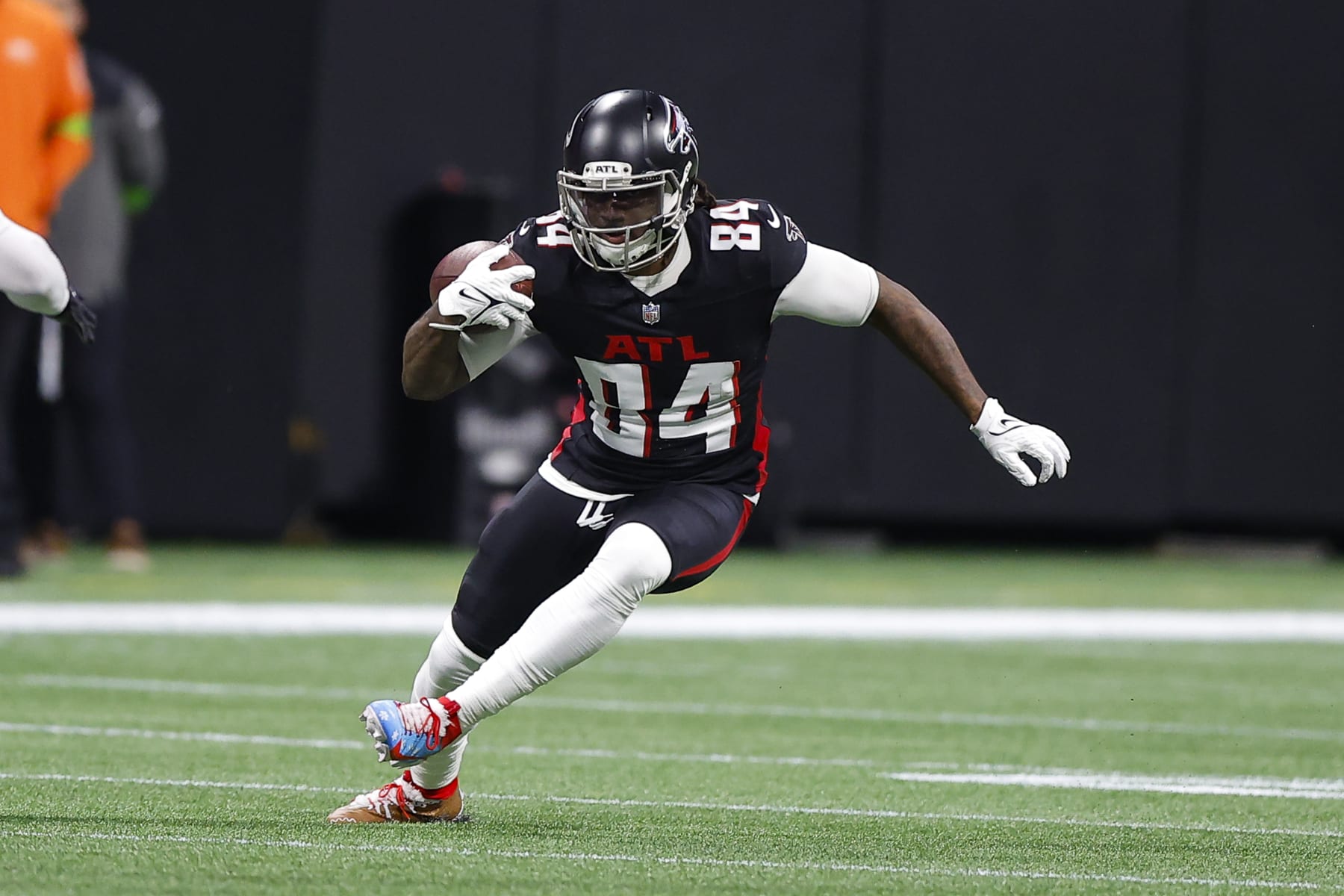 ATLANTA, GEORGIA - DECEMBER 24: Cordarrelle Patterson #84 of the Atlanta Falcons looks for yardage during the second quarter against the Indianapolis Colts at Mercedes-Benz Stadium on December 24, 2023 in Atlanta, Georgia. (Photo by Todd Kirkland/Getty Images)