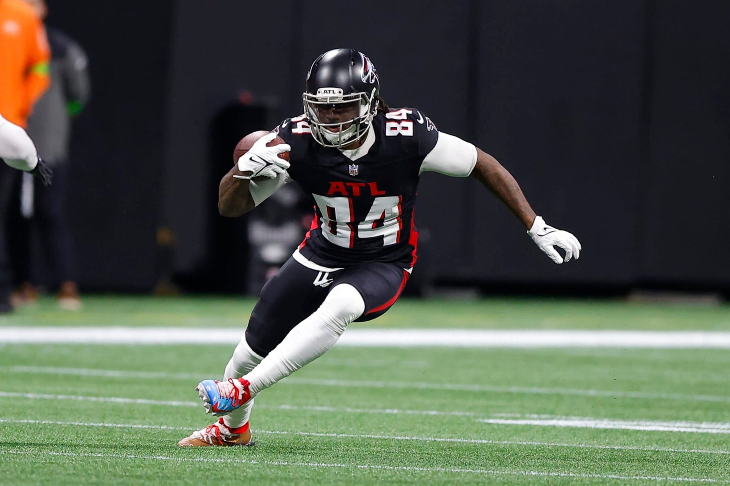 ATLANTA, GEORGIA - DECEMBER 24: Cordarrelle Patterson #84 of the Atlanta Falcons looks for yardage during the second quarter against the Indianapolis Colts at Mercedes-Benz Stadium on December 24, 2023 in Atlanta, Georgia. (Photo by Todd Kirkland/Getty Images)