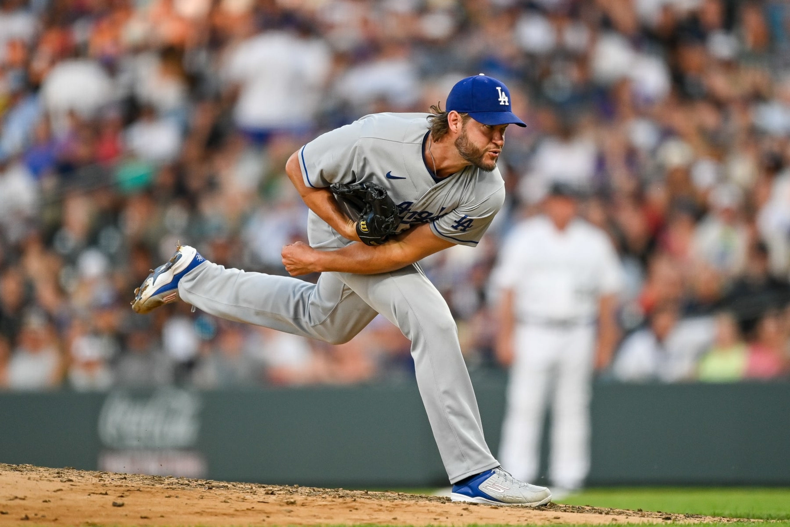DENVER, CO - JUNE 27: Los Angeles Dodgers starting pitcher Clayton Kershaw (22) pitches in the sixth inning during a game between the Los Angeles Dodgers and the Colorado Rockies at Coors Field on June 27, 2023 in Denver, Colorado. (Photo by Dustin Bradford/Icon Sportswire via Getty Images)