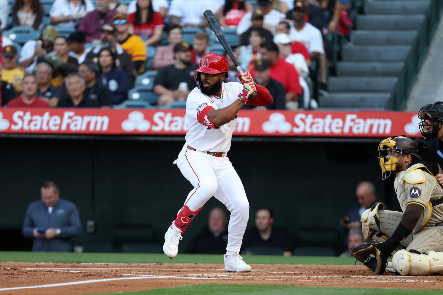 ANAHEIM, CA - JUNE 4:  Luis Rengifo #2 of the Los Angeles Angels bats during the game against the San Diego Padres at Angel Stadium of Anaheim on June 4, 2024 in Anaheim, California. The Angels defeated the Padres 4-2.  (Photo by Rob Leiter/MLB Photos via Getty Images)