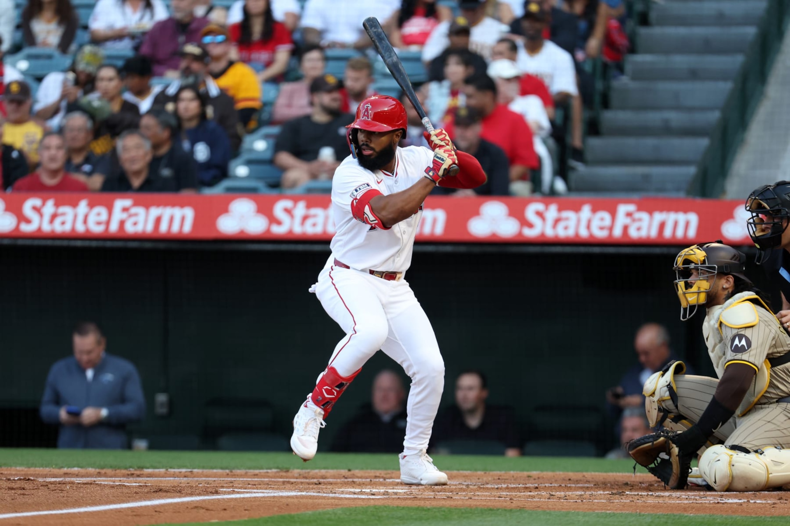ANAHEIM, CA - JUNE 4: Luis Rengifo #2 of the Los Angeles Angels bats during the game against the San Diego Padres at Angel Stadium of Anaheim on June 4, 2024 in Anaheim, California. The Angels defeated the Padres 4-2. (Photo by Rob Leiter/MLB Photos via Getty Images) ANAHEIM, CA - JUNE 4: Luis Rengifo #2 of the Los Angeles Angels bats during the game against the San Diego Padres at Angel Stadium of Anaheim on June 4, 2024 in Anaheim, California. The Angels defeated the Padres 4-2. (Photo by Rob Leiter/MLB Photos via Getty Images)
