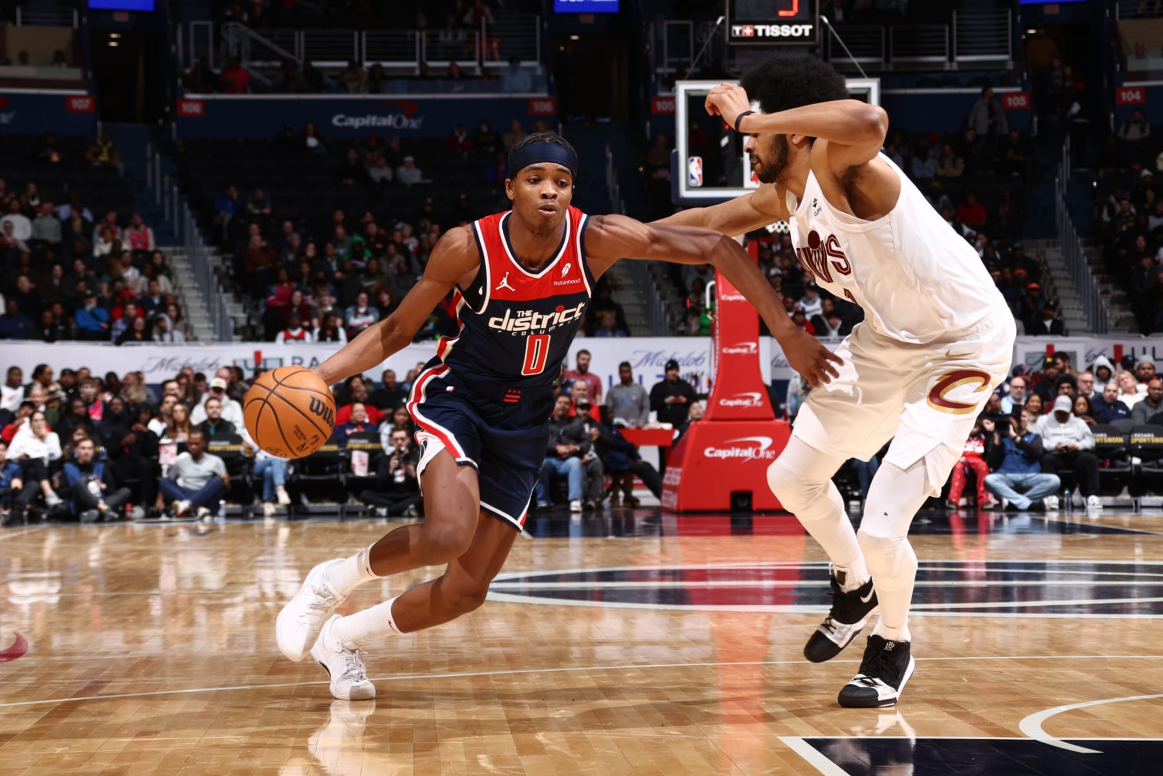 WASHINGTON, DC - FEBRUARY 7: Bilal Coulibaly #0 of the Washington Wizards drives to the basket during the game against the Cleveland Cavaliers on February 7, 2024 at Capital One Arena in Washington, DC. NOTE TO USER: User expressly acknowledges and agrees that, by downloading and or using this Photograph, user is consenting to the terms and conditions of the Getty Images License Agreement. Mandatory Copyright Notice: Copyright 2024 NBAE (Photo by Kenny Giarla/NBAE via Getty Images) WASHINGTON, DC - FEBRUARY 7: Bilal Coulibaly #0 of the Washington Wizards drives to the basket during the game against the Cleveland Cavaliers on February 7, 2024 at Capital One Arena in Washington, DC. NOTE TO USER: User expressly acknowledges and agrees that, by downloading and or using this Photograph, user is consenting to the terms and conditions of the Getty Images License Agreement. Mandatory Copyright Notice: Copyright 2024 NBAE (Photo by Kenny Giarla/NBAE via Getty Images)