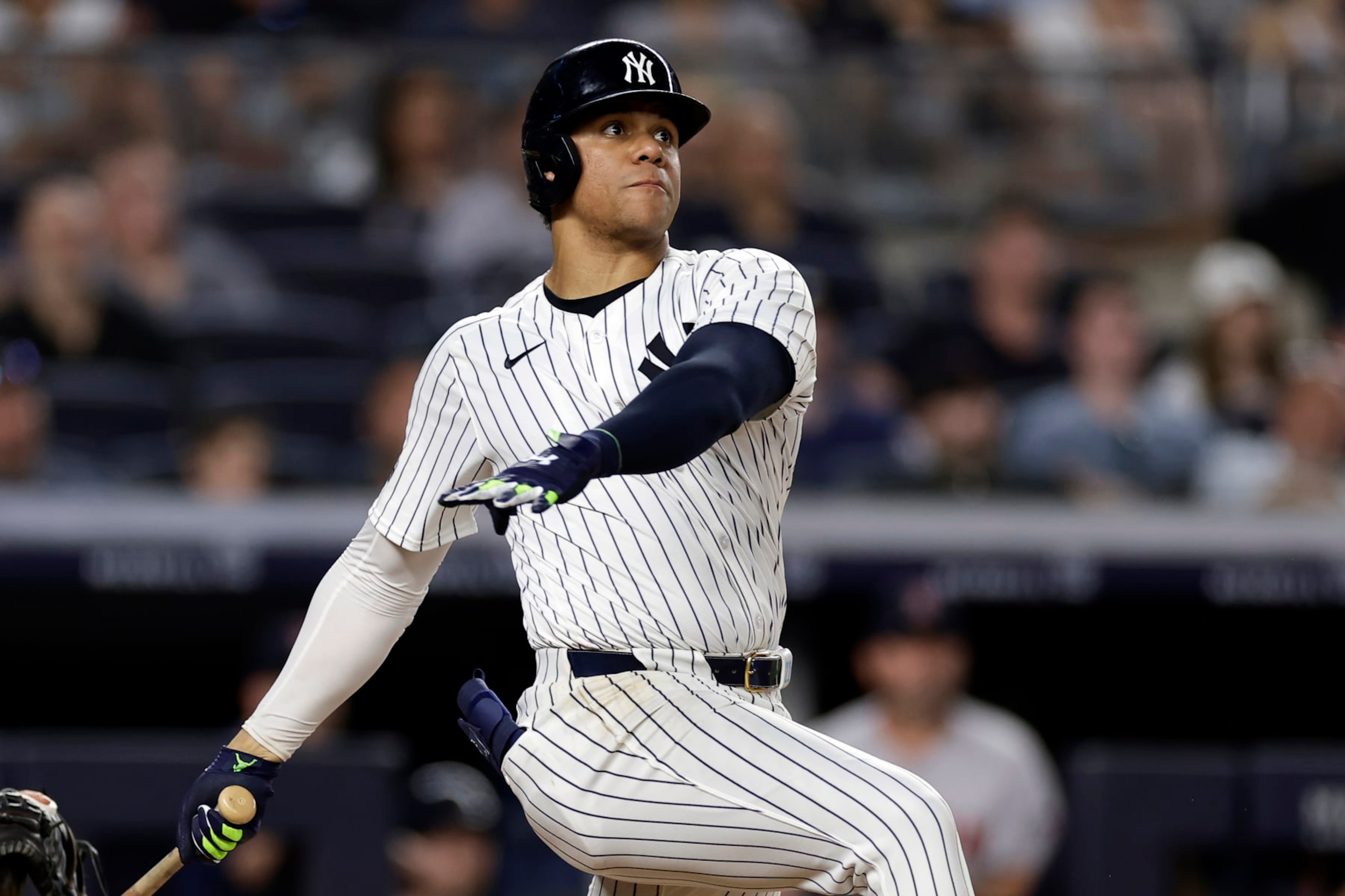 NEW YORK, NEW YORK - JULY 07: Juan Soto #22 of the New York Yankees in action during the ninth inning against the Boston Red Sox at Yankee Stadium on July 7, 2024 in New York City. The Red Sox won 3-0. (Photo by Adam Hunger/Getty Images) NEW YORK, NEW YORK - JULY 07: Juan Soto #22 of the New York Yankees in action during the ninth inning against the Boston Red Sox at Yankee Stadium on July 7, 2024 in New York City. The Red Sox won 3-0. (Photo by Adam Hunger/Getty Images)