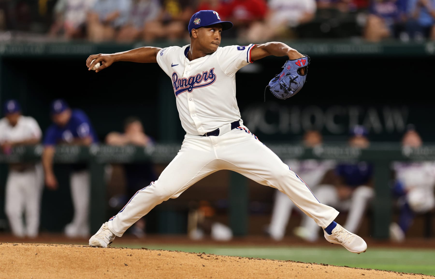 ARLINGTON, TX - JULY 3: José Leclerc #25 of the Texas Rangers pitches against the San Diego Padres during the fifth inning at Globe Life Field on July 3, 2024 in Arlington, Texas. (Photo by Ron Jenkins/Getty Images)