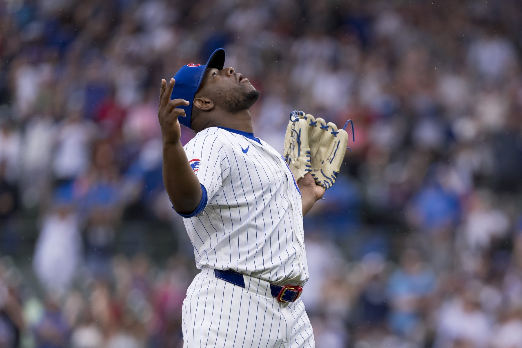CHICAGO, IL - JULY 7: Hector Neris of the Chicago Cubs celebrates a win in a game against the Los Angeles Angels at Wrigley Field on July 7, 2024 in Chicago, Illinois. (Photo by Matt Dirksen/Chicago Cubs/Getty Images)