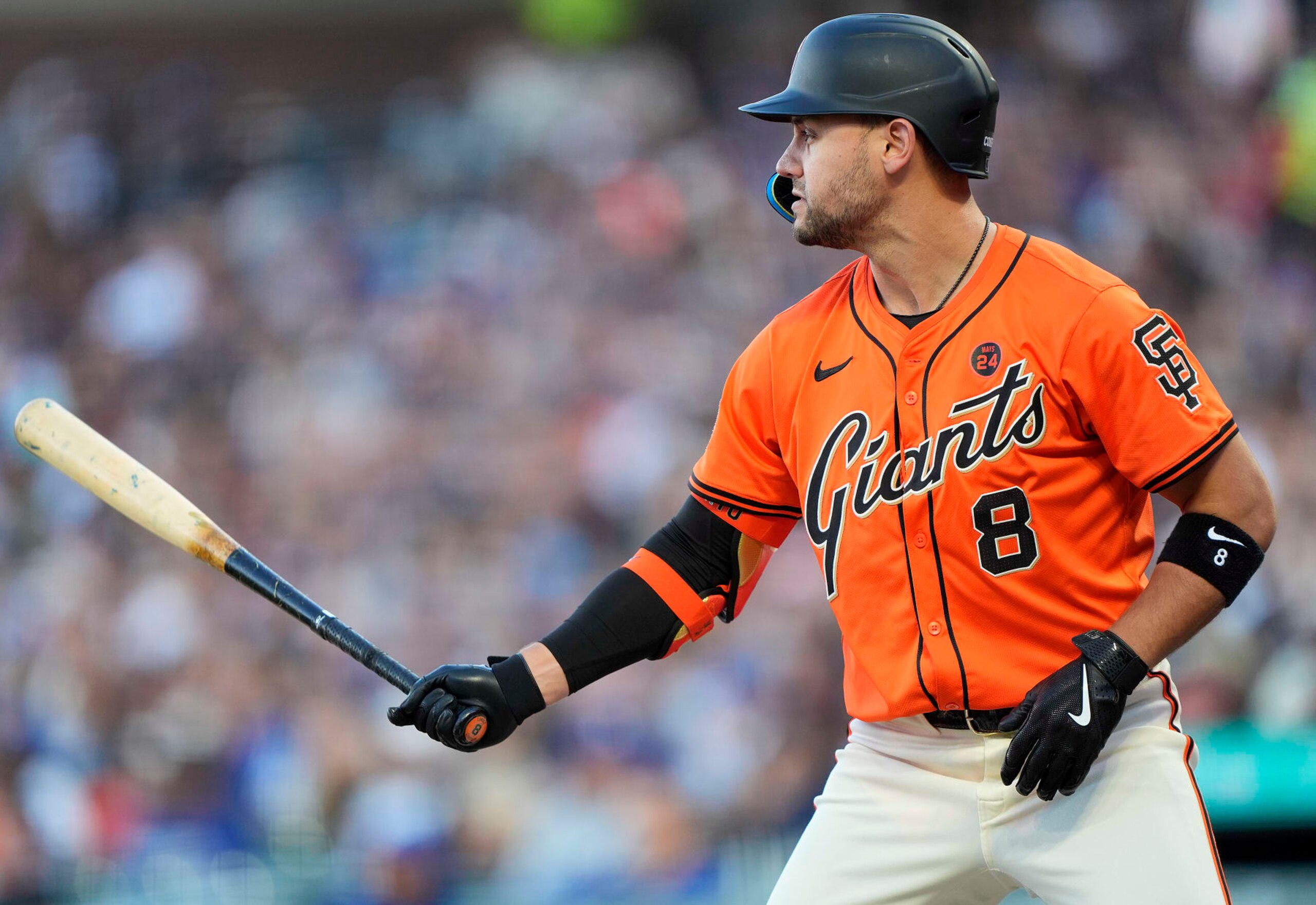 SAN FRANCISCO, CALIFORNIA - JUNE 28: Michael Conforto #8 of the San Francisco Giants bats against the Los Angeles Dodgers in the bottom of the second inning at Oracle Park on June 28, 2024 in San Francisco, California. (Photo by Thearon W. Henderson/Getty Images)