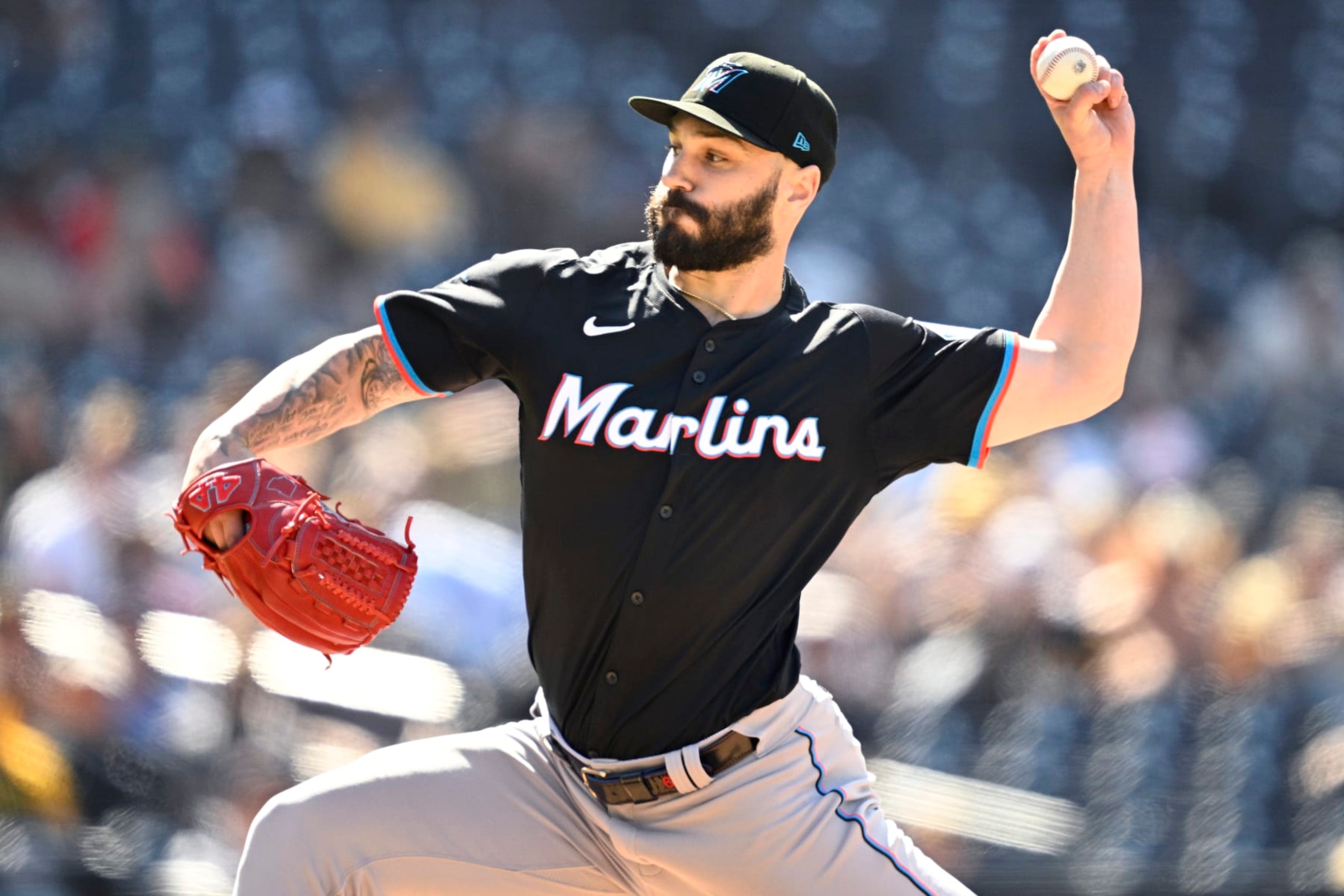 SAN DIEGO, CALIFORNIA - MAY 29: Tanner Scott #66 of the Miami Marlins pitches against the San Diego Padres during the ninth inning at Petco Park on May 29, 2024 in San Diego, California. (Photo by Orlando Ramirez/Getty Images)