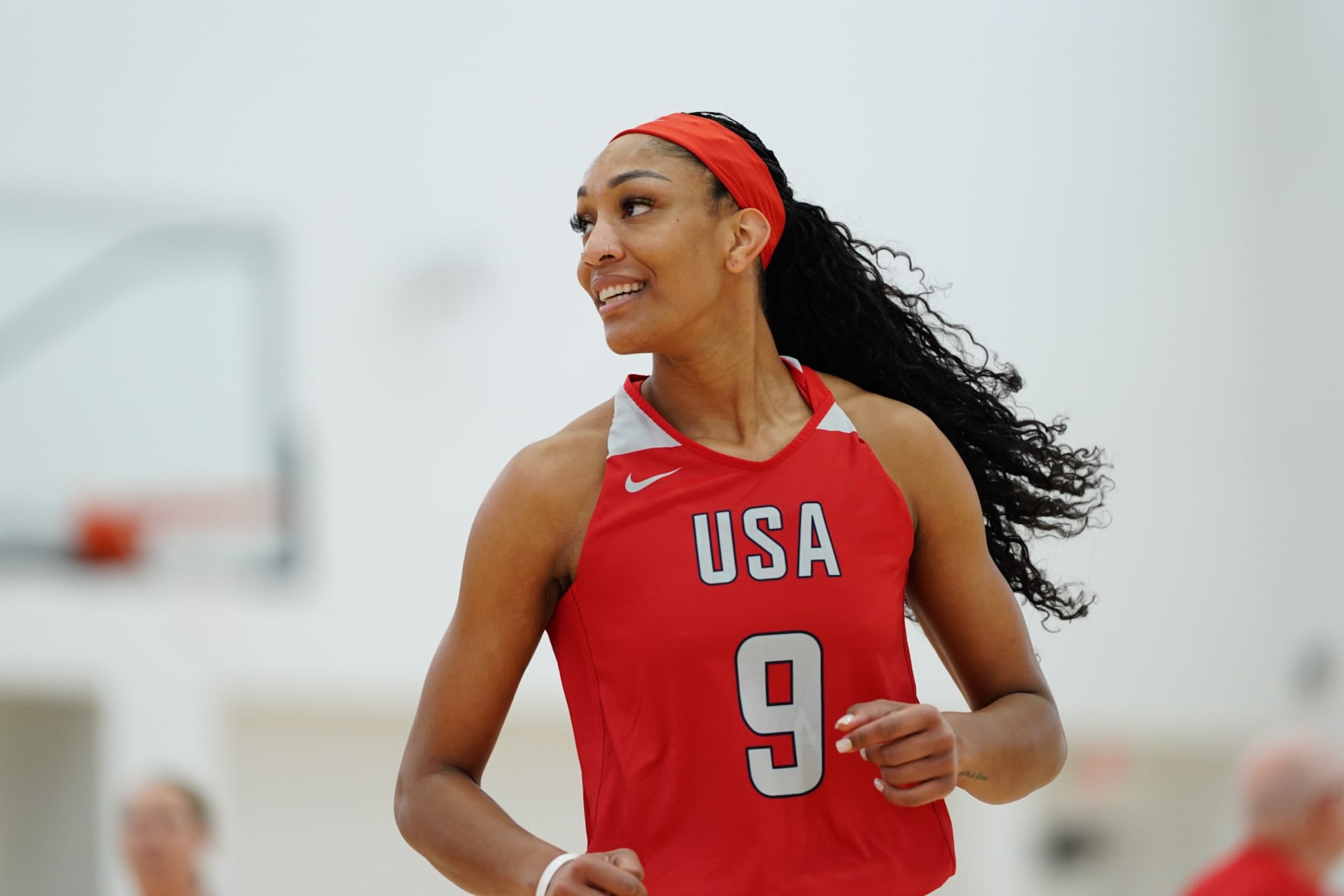 PHOENIX, AZ - JULY 18: A'ja Wilson warms up during USAB Women's Practice as part of WNBA All-Star game on July 18, 2024 at the Phoenix Mercury Practice Facility in Phoenix, Arizona. NOTE TO USER: User expressly acknowledges and agrees that, by downloading and or using this photograph, user is consenting to the terms and conditions of the Getty Images License Agreement. Mandatory Copyright Notice: Copyright 2024 NBAE (Photo by Catalina Fragoso/NBAE via Getty Images)