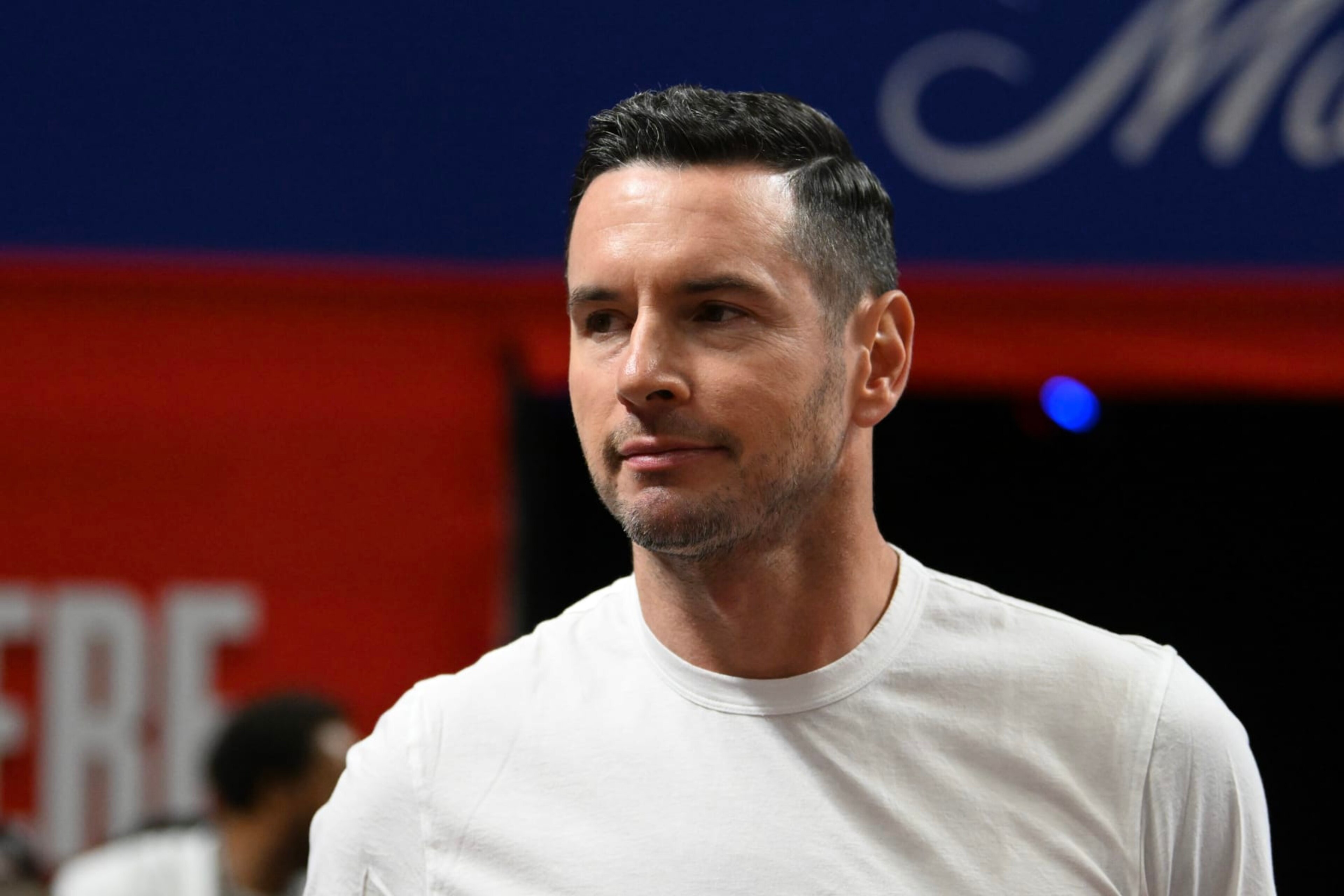LAS VEGAS, NEVADA - JULY 17: Head coach JJ Redick of the Los Angeles Lakers looks on after the Laker defeated the Atlanta Hawks 87-86 in a 2024 NBA Summer League game at the Thomas & Mack Center on July 17, 2024 in Las Vegas, Nevada. NOTE TO USER: User expressly acknowledges and agrees that, by downloading and or using this photograph, User is consenting to the terms and conditions of the Getty Images License Agreement. (Photo by Candice Ward/Getty Images) LAS VEGAS, NEVADA - JULY 17: Head coach JJ Redick of the Los Angeles Lakers looks on after the Laker defeated the Atlanta Hawks 87-86 in a 2024 NBA Summer League game at the Thomas & Mack Center on July 17, 2024 in Las Vegas, Nevada. NOTE TO USER: User expressly acknowledges and agrees that, by downloading and or using this photograph, User is consenting to the terms and conditions of the Getty Images License Agreement. (Photo by Candice Ward/Getty Images)
