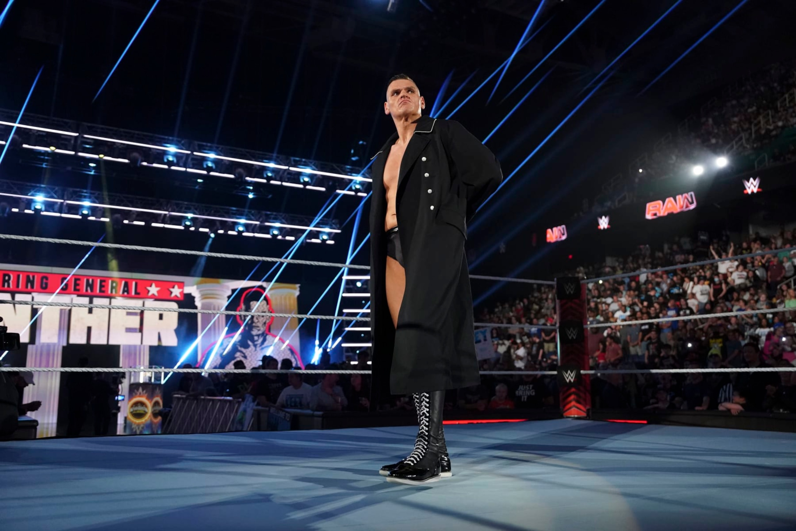GREENSBORO, NORTH CAROLINA - MAY 20: GUNTHER enters the arena during Monday Night Raw at Greensboro Coliseum Complex on May 20, 2024 in Greensboro, North Carolina.  (Photo by WWE/Getty Images)
