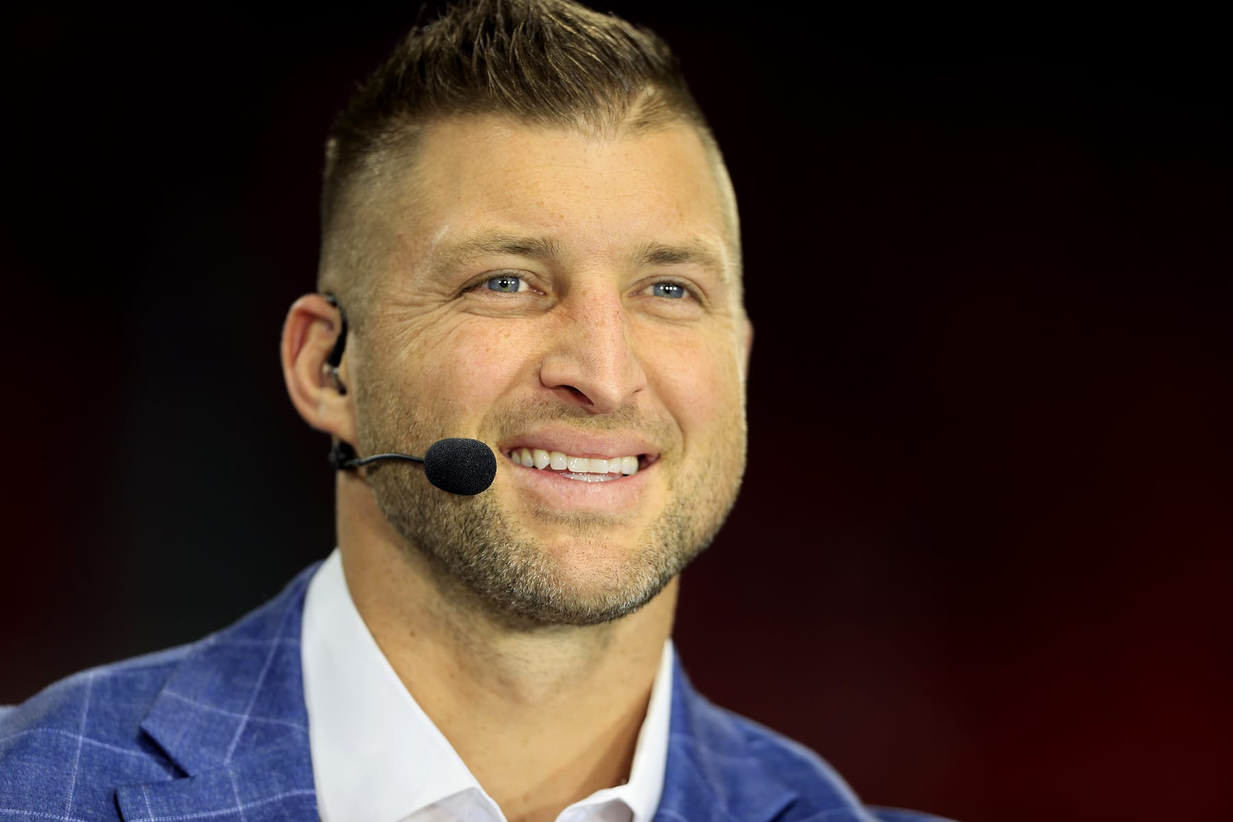 ATLANTA, GA - DECEMBER 02:  Former NFL player and current SEC Network broadcaster, Tim Tebow on set before the college football SEC Championship game between the Alabama Crimson Tide and the Georgia Bulldogs on December 2, 2023 at the Mercedes-Benz Stadium in Atlanta, GA.  (Photo by David J. Griffin/Icon Sportswire via Getty Images)