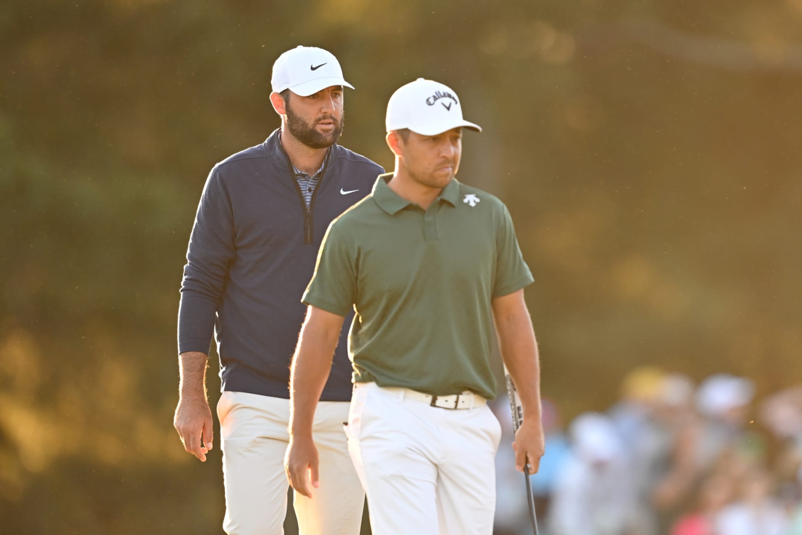 AUGUSTA, GEORGIA - APRIL 12: Scottie Scheffler and Xander Schauffele play the 17th green during the second round of Masters Tournament at Augusta National Golf Club on April 12, 2024 in Augusta, Georgia. (Photo by Ben Jared/PGA TOUR via Getty Images) AUGUSTA, GEORGIA - APRIL 12: Scottie Scheffler and Xander Schauffele play the 17th green during the second round of Masters Tournament at Augusta National Golf Club on April 12, 2024 in Augusta, Georgia. (Photo by Ben Jared/PGA TOUR via Getty Images)