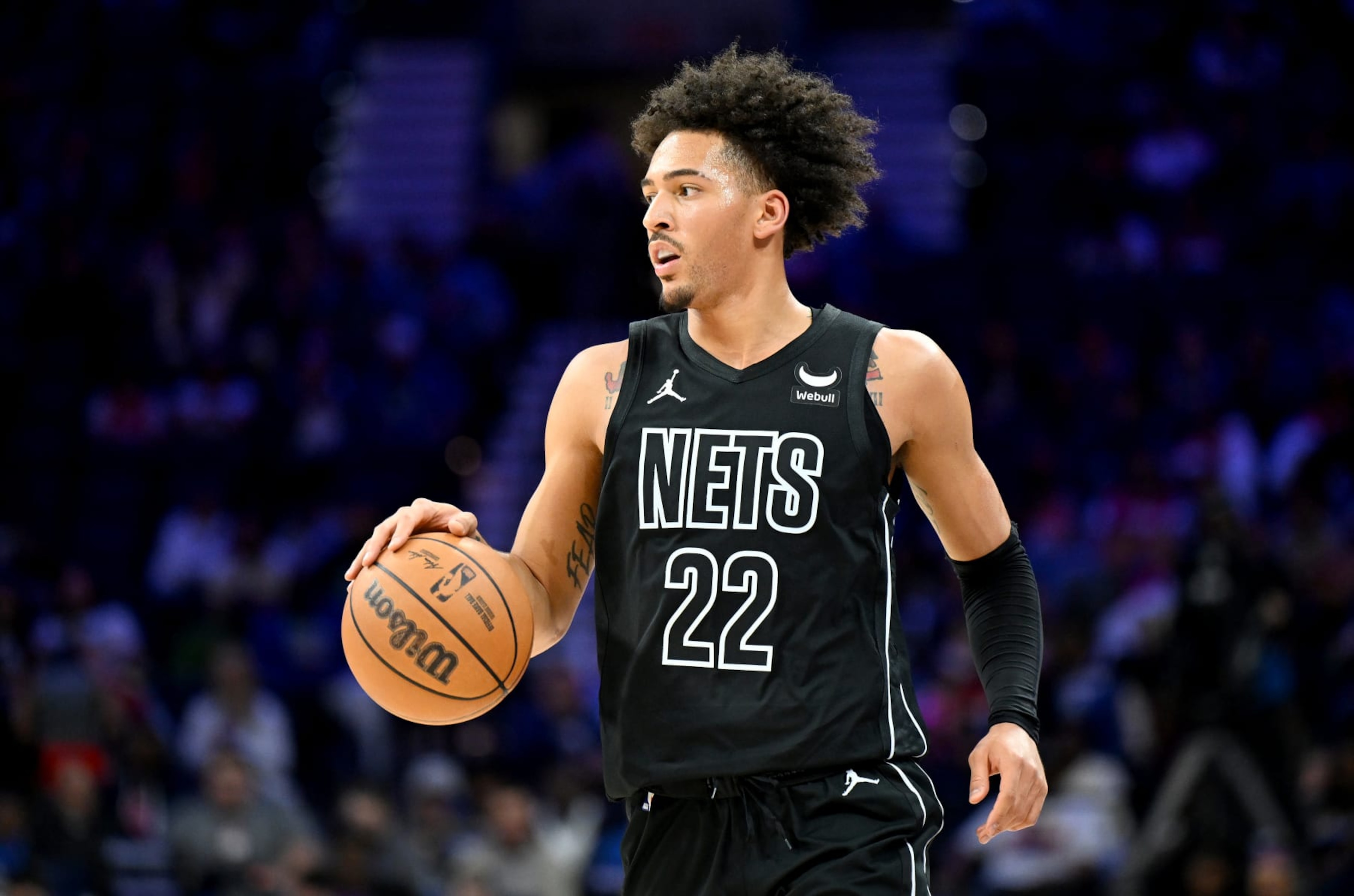 PHILADELPHIA, PENNSYLVANIA - APRIL 14: Jalen Wilson #22 of the Brooklyn Nets handles the ball against the Philadelphia 76ers at the Wells Fargo Center on April 14, 2024 in Philadelphia, Pennsylvania. NOTE TO USER: User expressly acknowledges and agrees that, by downloading and or using this photograph, User is consenting to the terms and conditions of the Getty Images License Agreement. (Photo by G Fiume/Getty Images) PHILADELPHIA, PENNSYLVANIA - APRIL 14: Jalen Wilson #22 of the Brooklyn Nets handles the ball against the Philadelphia 76ers at the Wells Fargo Center on April 14, 2024 in Philadelphia, Pennsylvania. NOTE TO USER: User expressly acknowledges and agrees that, by downloading and or using this photograph, User is consenting to the terms and conditions of the Getty Images License Agreement. (Photo by G Fiume/Getty Images)