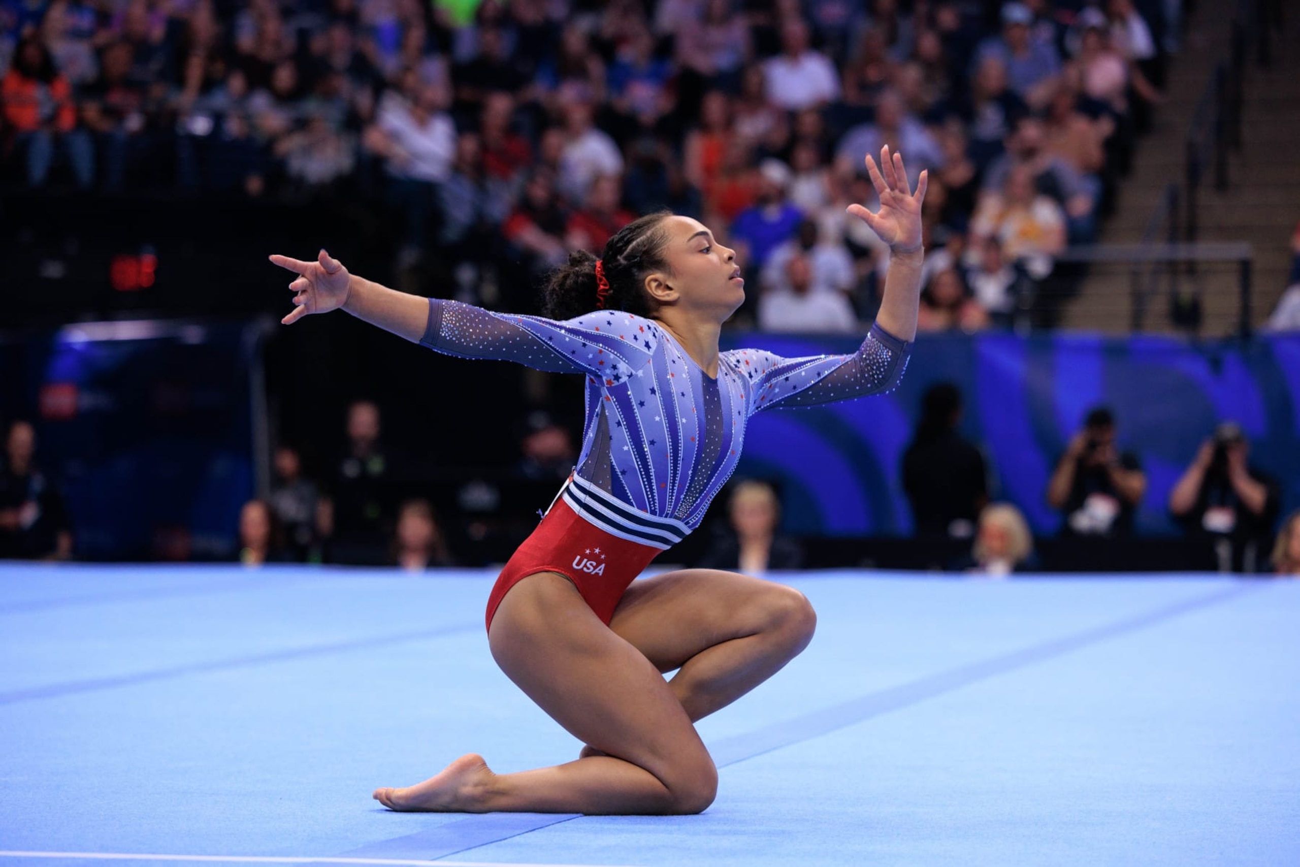 MINNEAPOLIS, UNITED STATES - JUNE 30: Hezly Rivera competes in the floor exercise during the women's U.S. Olympic Gymnastics Trials on June 30, 2024, in Minneapolis. (Photo by Nikolas Liepins/Anadolu via Getty Images) MINNEAPOLIS, UNITED STATES - JUNE 30: Hezly Rivera competes in the floor exercise during the women's U.S. Olympic Gymnastics Trials on June 30, 2024, in Minneapolis. (Photo by Nikolas Liepins/Anadolu via Getty Images)