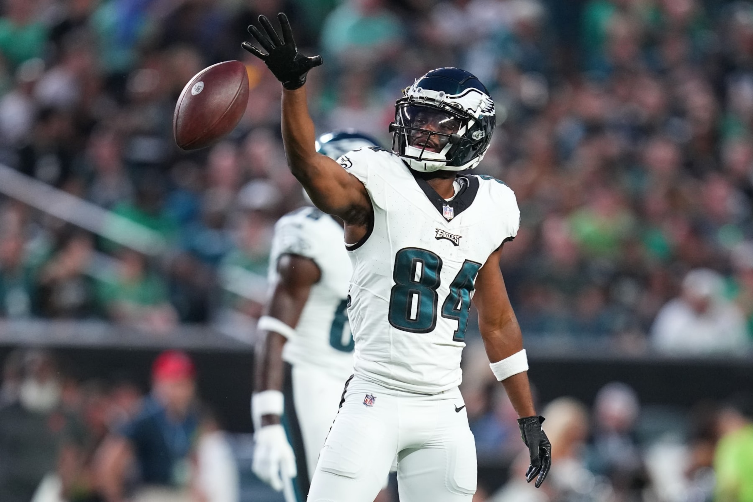 PHILADELPHIA, PENNSYLVANIA - AUGUST 17: Greg Ward #84 of the Philadelphia Eagles reacts against the Cleveland Browns during the preseason game at Lincoln Financial Field on August 17, 2023 in Philadelphia, Pennsylvania. The Browns tied the Eagles 18-18. (Photo by Mitchell Leff/Getty Images)