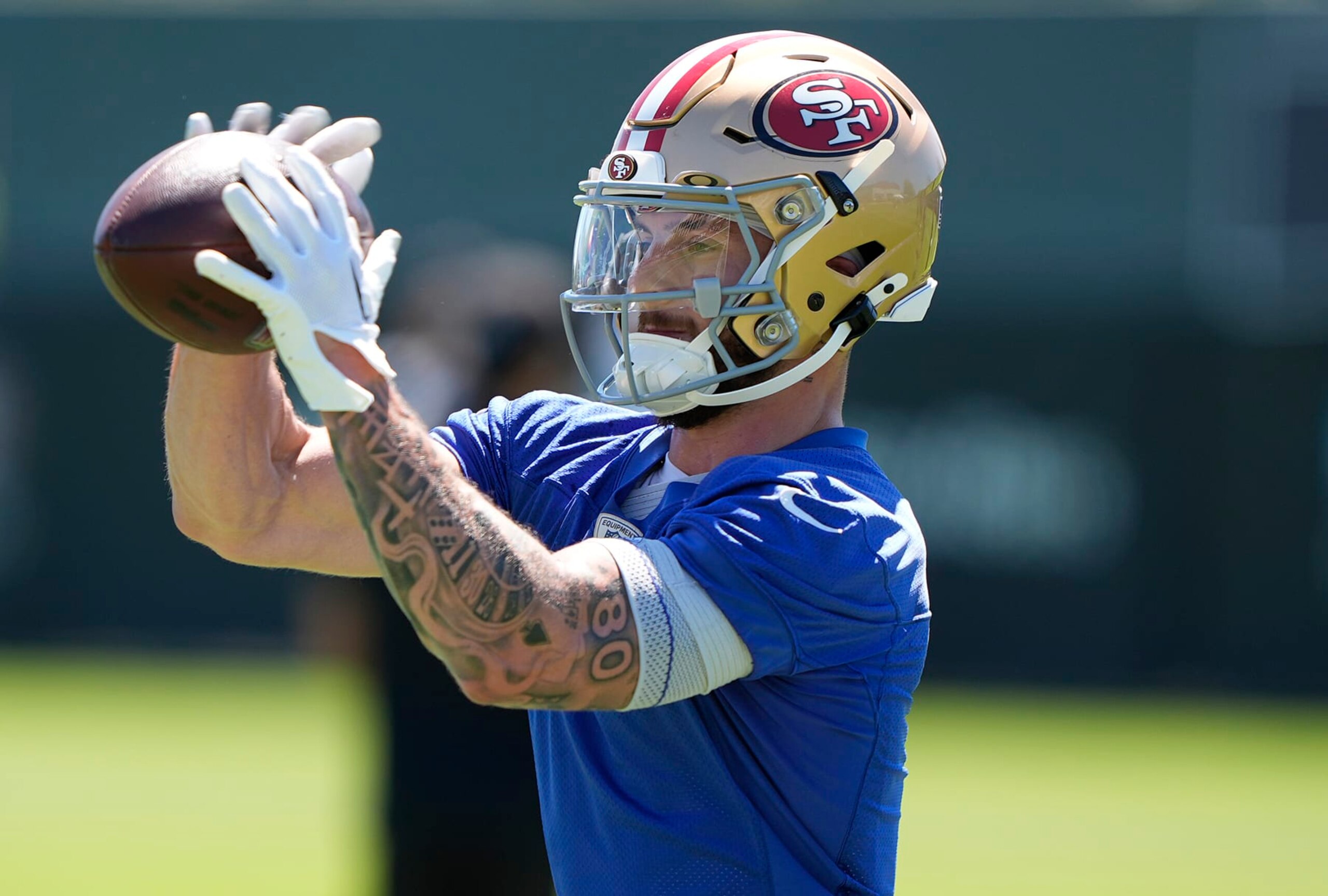 SANTA CLARA, CALIFORNIA - JUNE 05: Ricky Pearsall #14 of the San Francisco 49ers works out during mini camp on June 05, 2024 in Santa Clara, California. (Photo by Thearon W. Henderson/Getty Images)