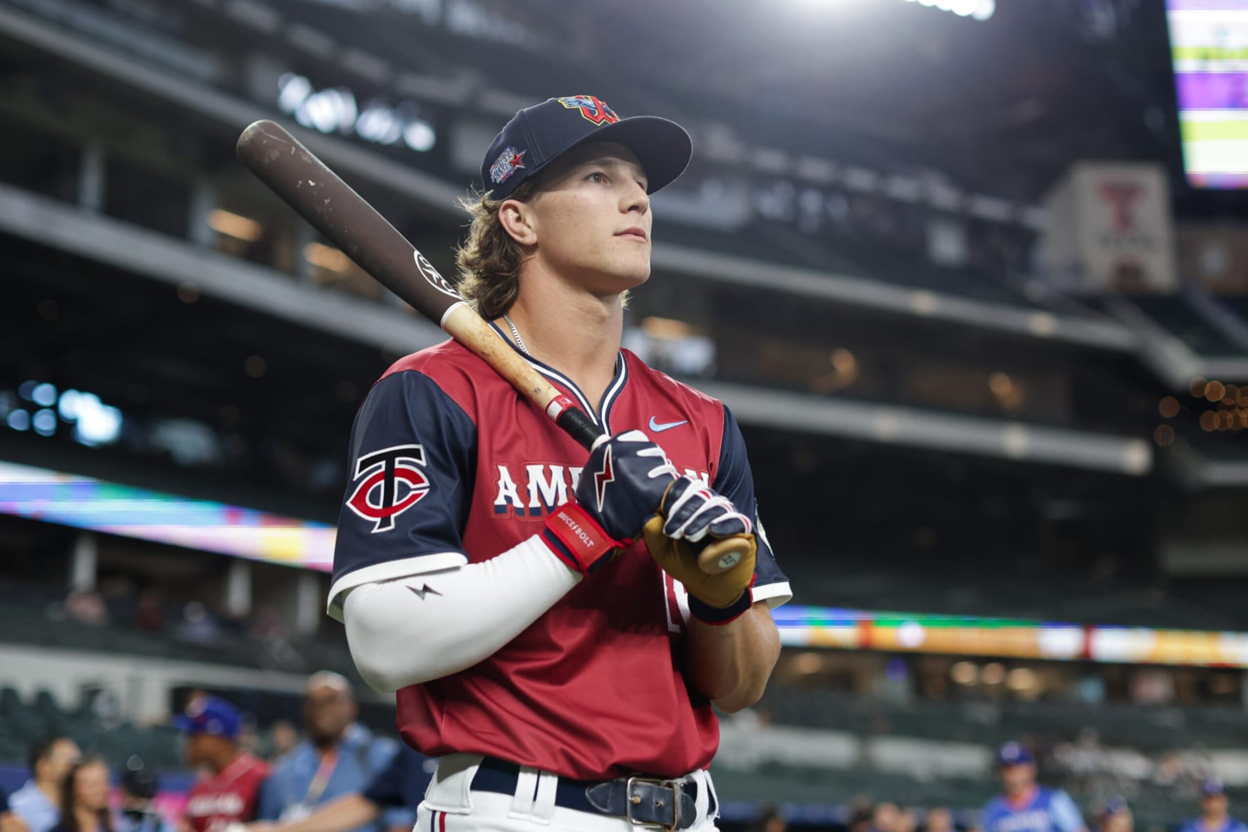ARLINGTON, TX - JULY 13: Luke Keaschall #16 of the Minnesota Twins looks on prior to the 2024 All-Star Futures Game at Globe Life Field on Saturday, July 13, 2024 in Arlington, Texas. (Photo by Rob Tringali/MLB Photos via Getty Images) ARLINGTON, TX - JULY 13: Luke Keaschall #16 of the Minnesota Twins looks on prior to the 2024 All-Star Futures Game at Globe Life Field on Saturday, July 13, 2024 in Arlington, Texas. (Photo by Rob Tringali/MLB Photos via Getty Images)