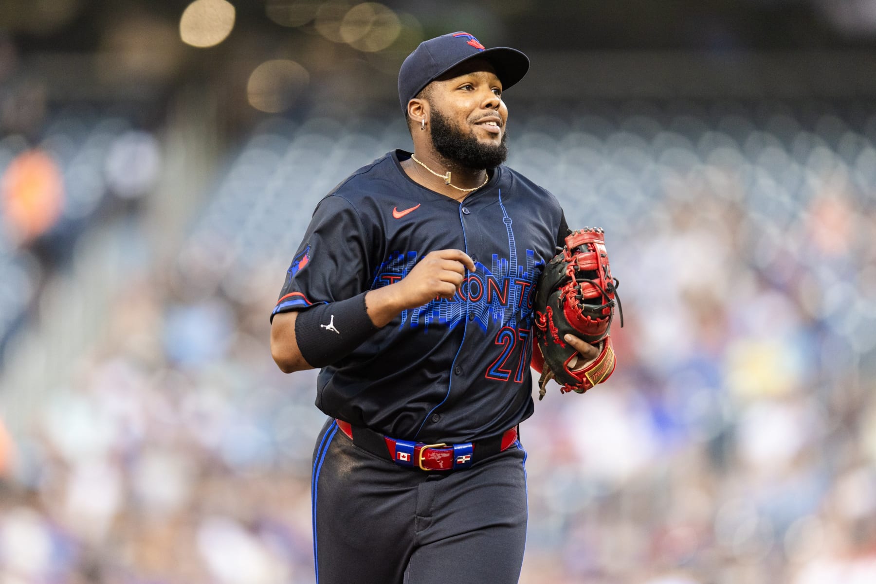 Toronto, ON - July 24: Vladimir Guerrero Jr. (27) of the Toronto Blue Jays. Toronto Blue Jays VS Tampa Bay Rays. PD Nick Lachance/Toronto Star Nick Lachance/Toronto Star        (Nick Lachance/Toronto Star via Getty Images)
