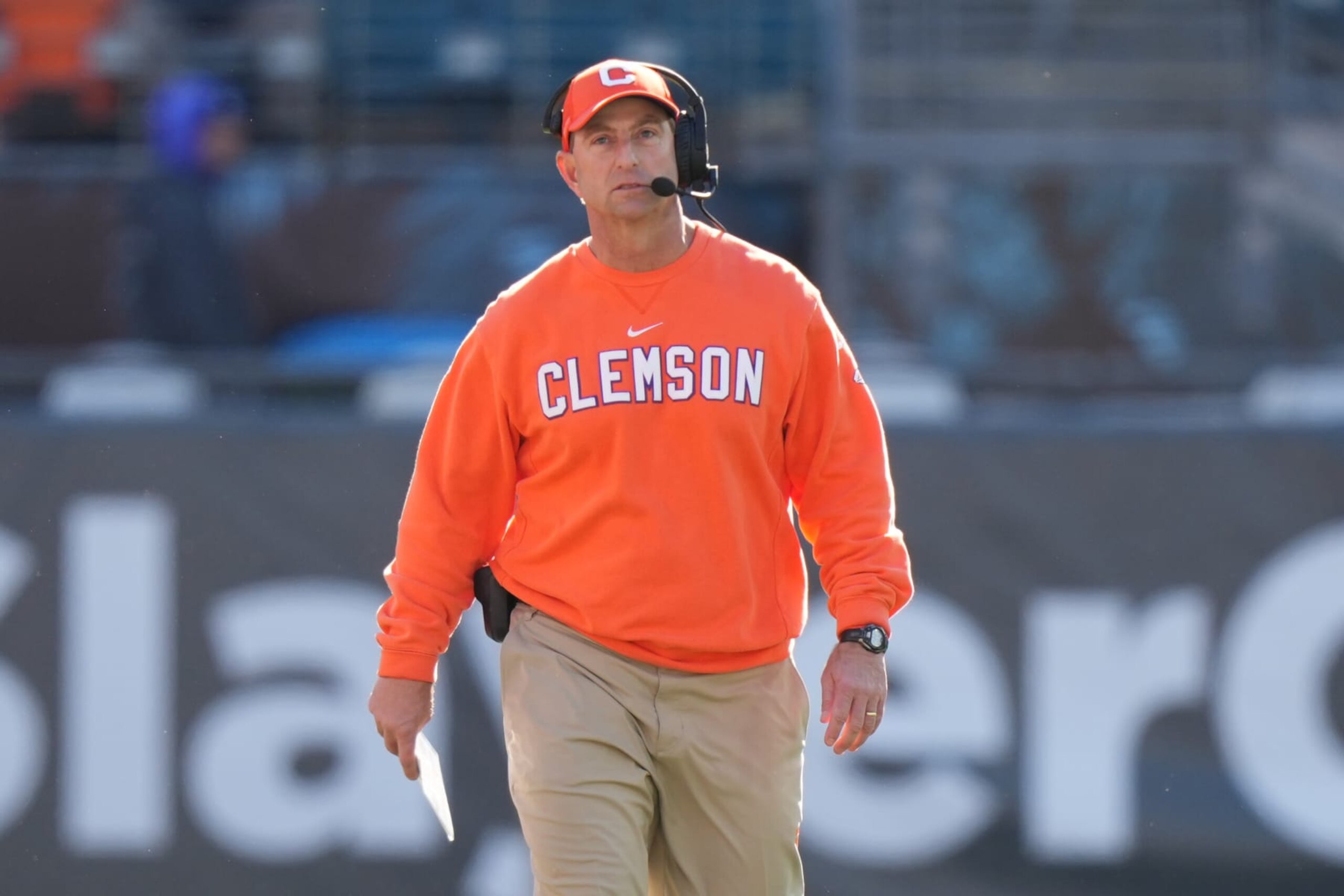JACKSONVILLE, FL - DECEMBER 29: Clemson Tigers head coach Dabo Swinney walks the sidelines during the TaxSlayer Gator Bowl between the Clemson Tigers and the Kentucky Wildcats on Friday, December 29, 2023 at EverBank Stadium, Jacksonville, Fla. (Photo by Peter Joneleit/Icon Sportswire via Getty Images) JACKSONVILLE, FL - DECEMBER 29: Clemson Tigers head coach Dabo Swinney walks the sidelines during the TaxSlayer Gator Bowl between the Clemson Tigers and the Kentucky Wildcats on Friday, December 29, 2023 at EverBank Stadium, Jacksonville, Fla. (Photo by Peter Joneleit/Icon Sportswire via Getty Images)