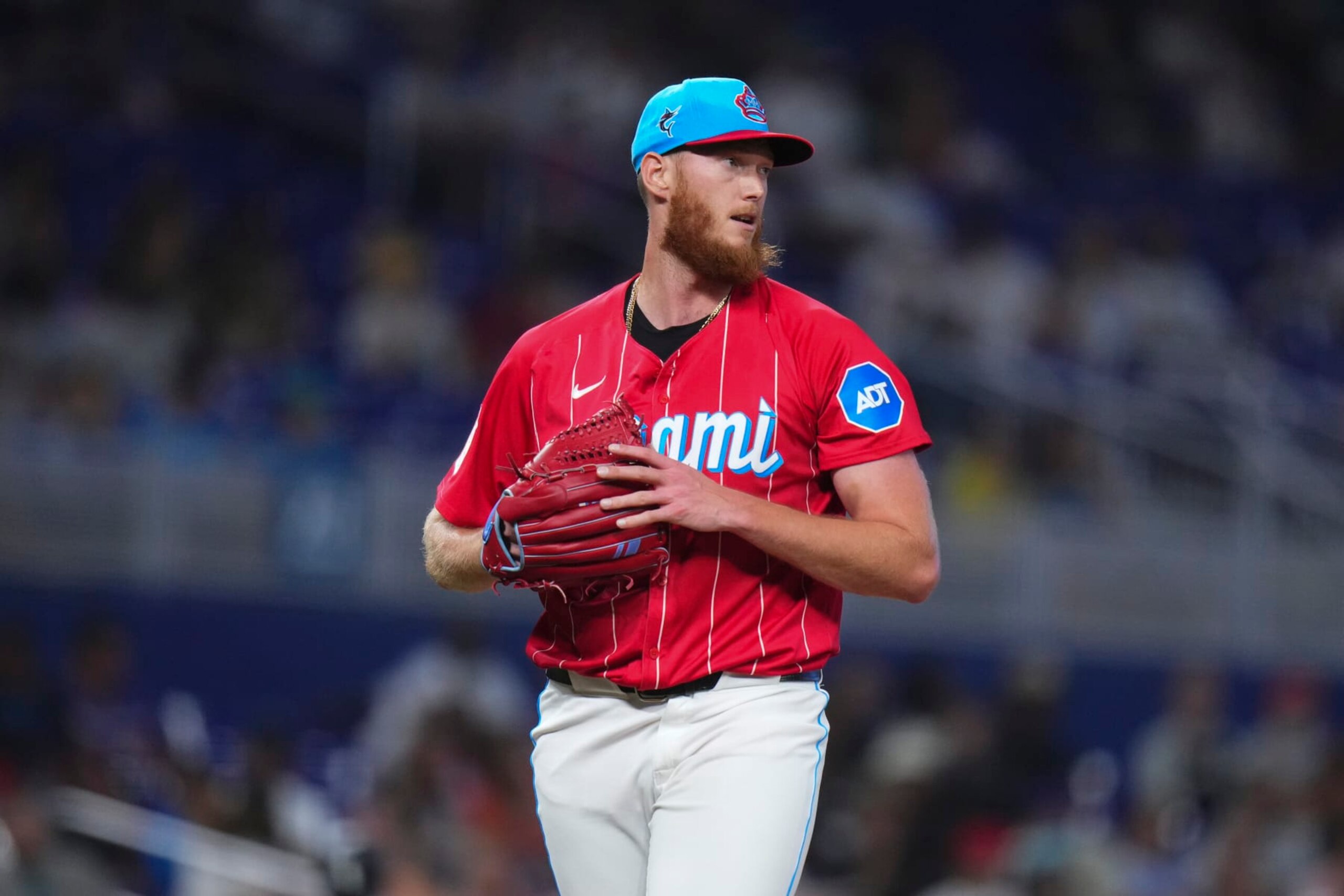 MIAMI, FLORIDA - JULY 06: A.J. Puk #35 of the Miami Marlins throws a pitch during a game against the Chicago White Sox at loanDepot park on July 06, 2024 in Miami, Florida. (Photo by Rich Storry/Getty Images)