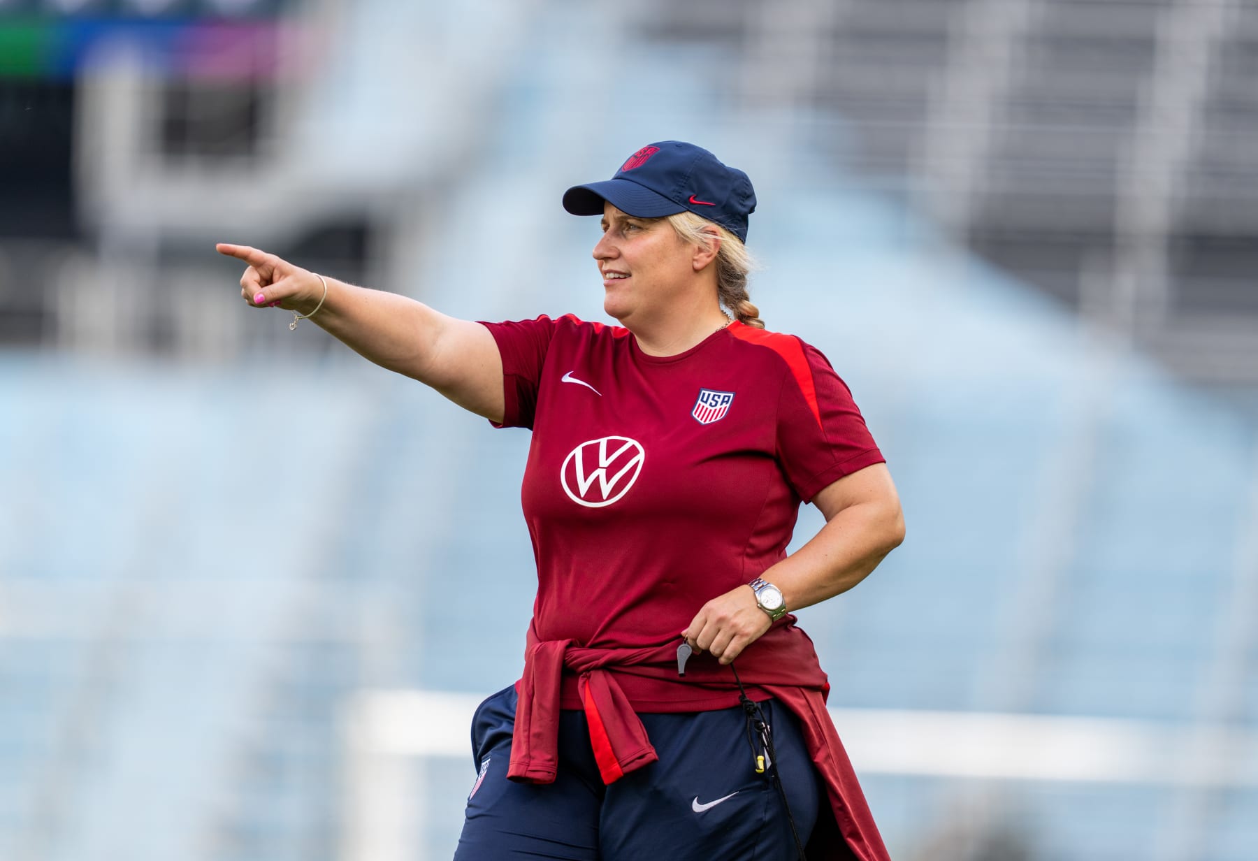 SAINT PAUL, MN - JUNE 3: Emma Hayes of the United States talks to her team during USWNT training at Allianz Field on June 3, 2024 in Saint Paul, Minnesota. (Photo by Brad Smith/ISI Photos/USSF/Getty Images for USSF)