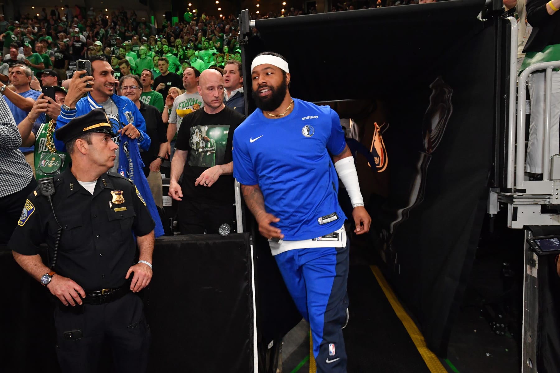 BOSTON, MA - JUNE 17: Markieff Morris #88 of the Dallas Mavericks looks on before the game against the Boston Celtics during Game 5 of the 2024 NBA Finals on June 17, 2024 at the TD Garden in Boston, Massachusetts. NOTE TO USER: User expressly acknowledges and agrees that, by downloading and or using this photograph, User is consenting to the terms and conditions of the Getty Images License Agreement. Mandatory Copyright Notice: Copyright 2024 NBAE  (Photo by Juan Ocampo/NBAE via Getty Images)