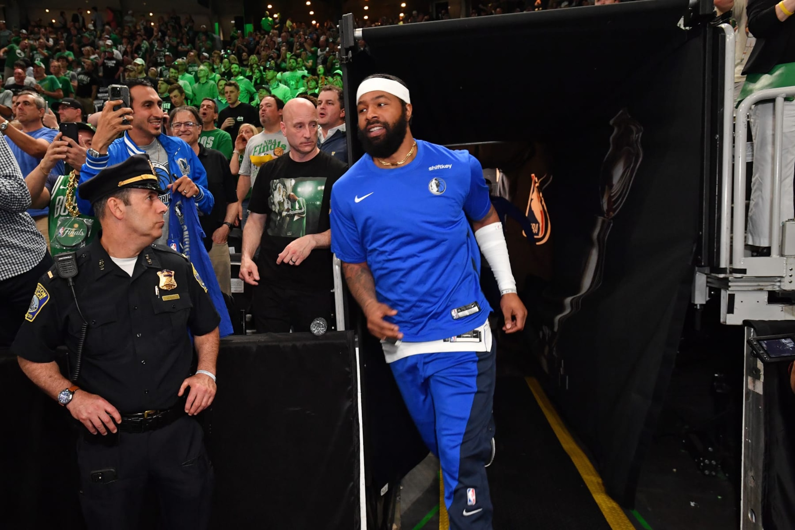 BOSTON, MA - JUNE 17: Markieff Morris #88 of the Dallas Mavericks looks on before the game against the Boston Celtics during Game 5 of the 2024 NBA Finals on June 17, 2024 at the TD Garden in Boston, Massachusetts. NOTE TO USER: User expressly acknowledges and agrees that, by downloading and or using this photograph, User is consenting to the terms and conditions of the Getty Images License Agreement. Mandatory Copyright Notice: Copyright 2024 NBAE  (Photo by Juan Ocampo/NBAE via Getty Images)