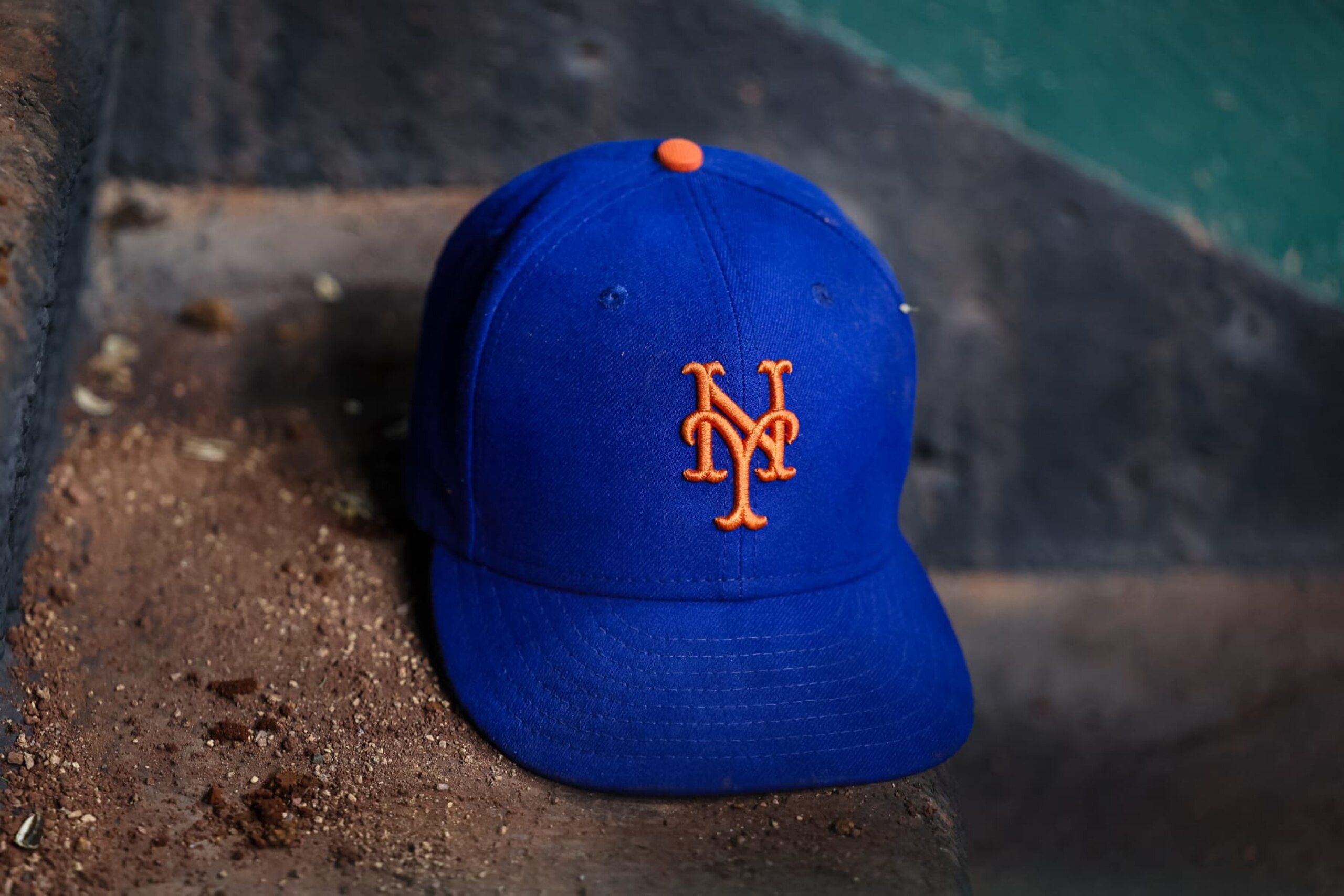 WASHINGTON, DC - JULY 02: A general view of a New York Mets hat on the dugout stairs during the ninth inning of the game between the Washington Nationals and the New York Mets at Nationals Park on July 2, 2024 in Washington, DC. (Photo by Scott Taetsch/Getty Images)