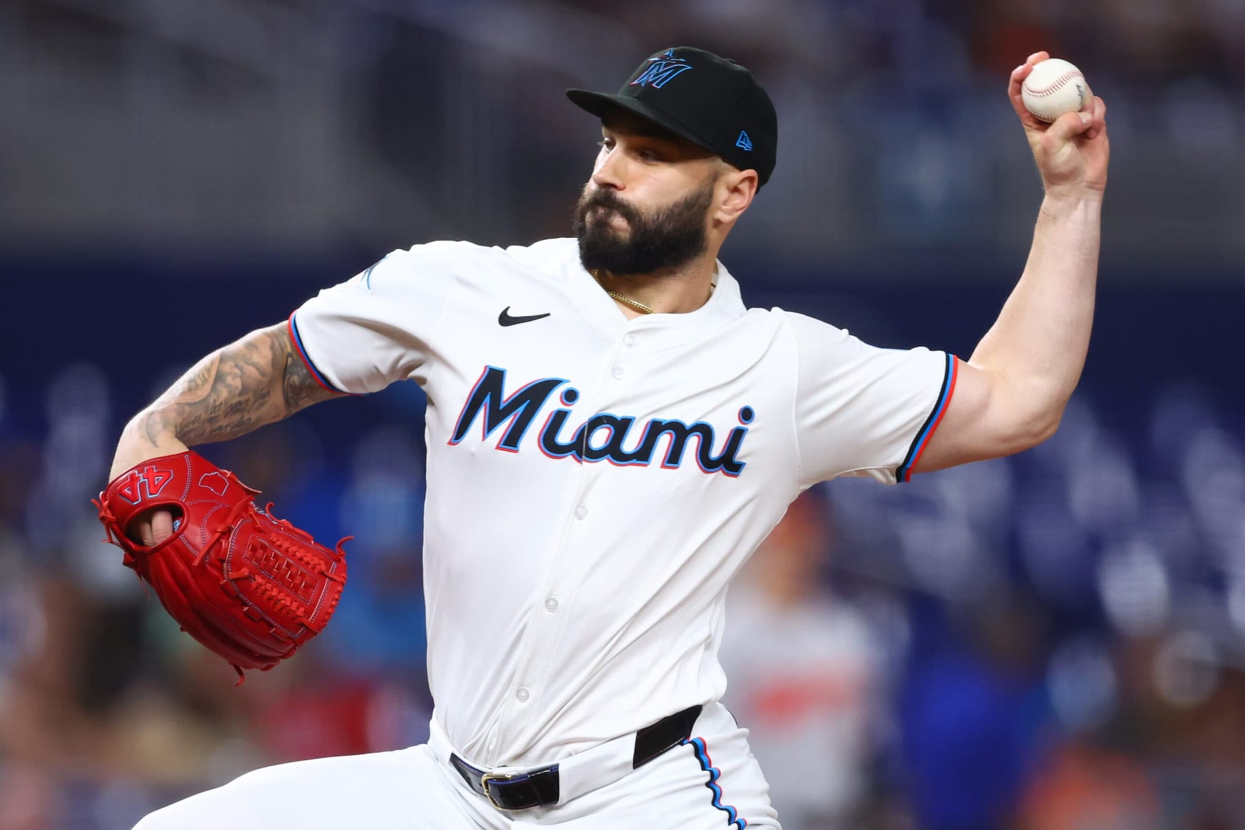 MIAMI, FLORIDA - JULY 23: Tanner Scott #66 of the Miami Marlins pitches against the Baltimore Orioles during the ninth inning of the game at loanDepot park on July 23, 2024 in Miami, Florida. (Photo by Megan Briggs/Getty Images)