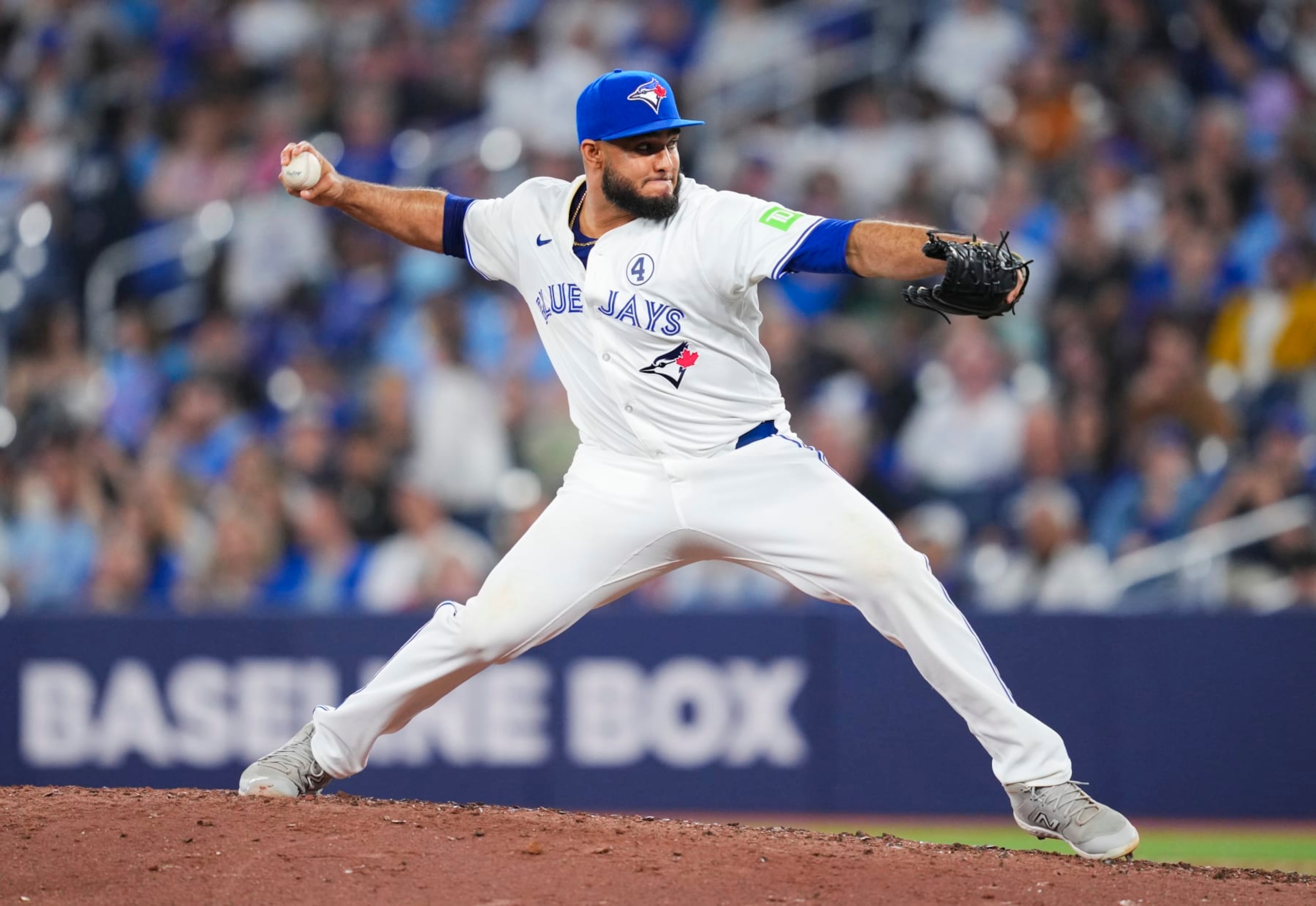 TORONTO, ON - JUNE 2: Yimi Garcia #93 of Toronto Blue Jays pitches against the Pittsburgh Pirates during the ninth inning in their MLB game at the Rogers Centre on June 2, 2024 in Toronto, Ontario, Canada. (Photo by Mark Blinch/Getty Images)
