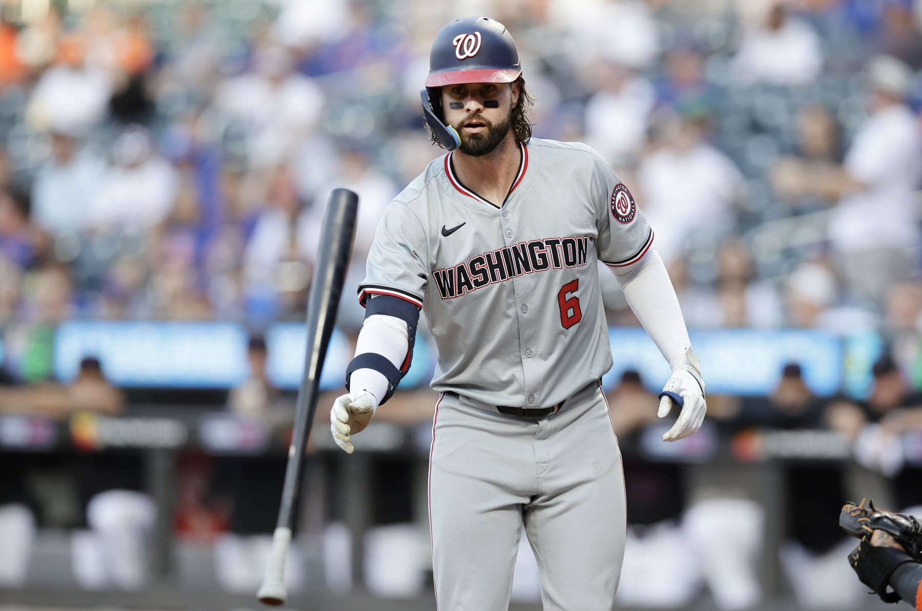 NEW YORK, NEW YORK - JULY 10:  Jesse Winker #6 of the Washington Nationals in action against the New York Mets at Citi Field on July 10, 2024 in New York City. The Mets defeated the Nationals 6-2. (Photo by Jim McIsaac/Getty Images)