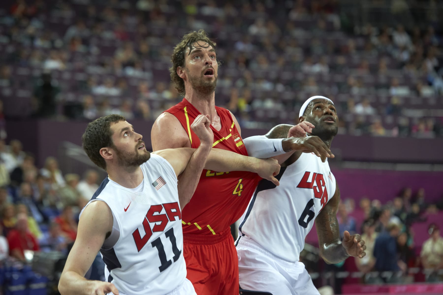 Kevin Love, Pau Gasol and LeBron James