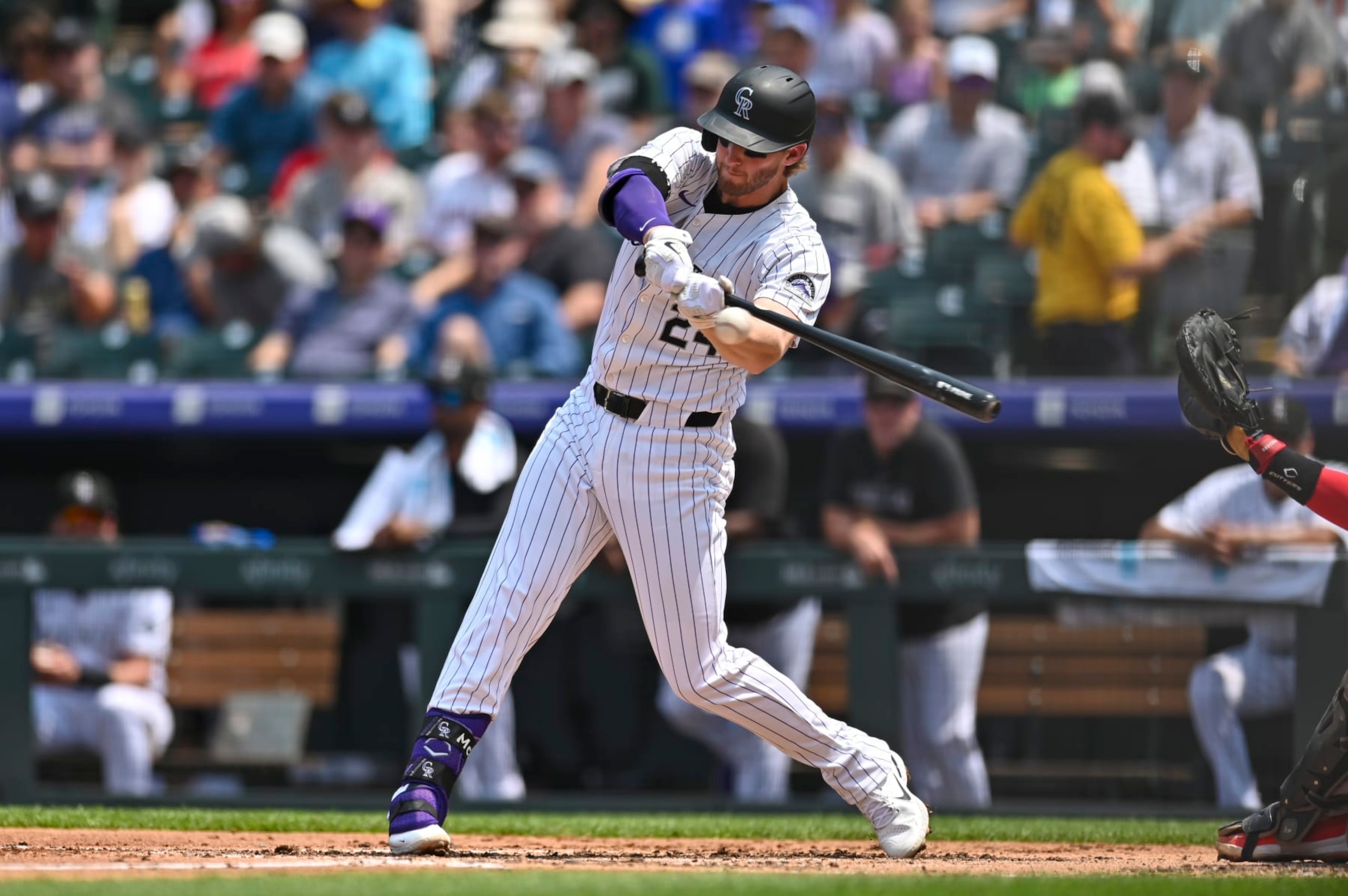 DENVER, CO - JULY 24: Colorado Rockies third baseman Ryan McMahon (24) at bat during a game between the Boston Red Sox and the Colorado Rockies at Coors Field in Denver, CO on July 24, 2024. (Photo by Kevin Langley/Icon Sportswire via Getty Images)
