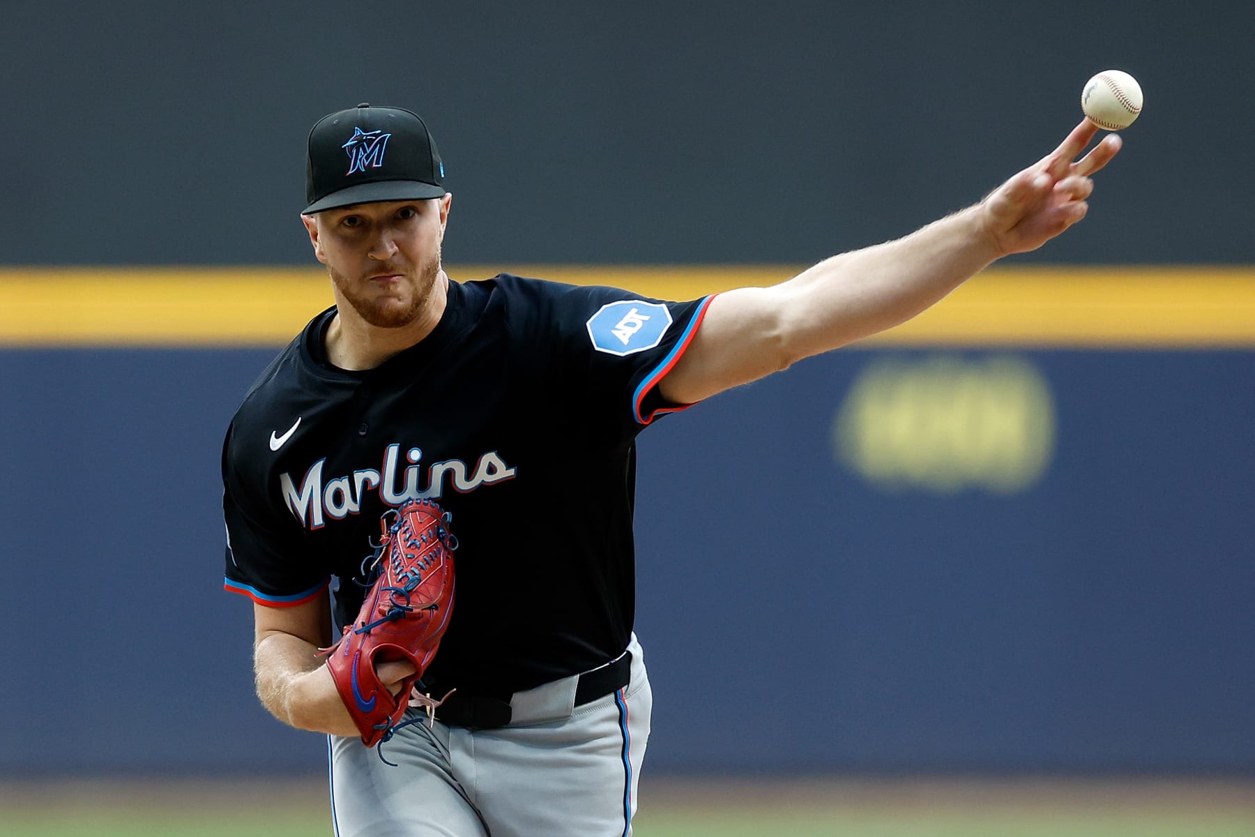 MILWAUKEE, WISCONSIN - JULY 26: Trevor Rogers #28 of the Miami Marlins throws a pitch in the second inning against the Milwaukee Brewers at American Family Field on July 26, 2024 in Milwaukee, Wisconsin. (Photo by John Fisher/Getty Images)