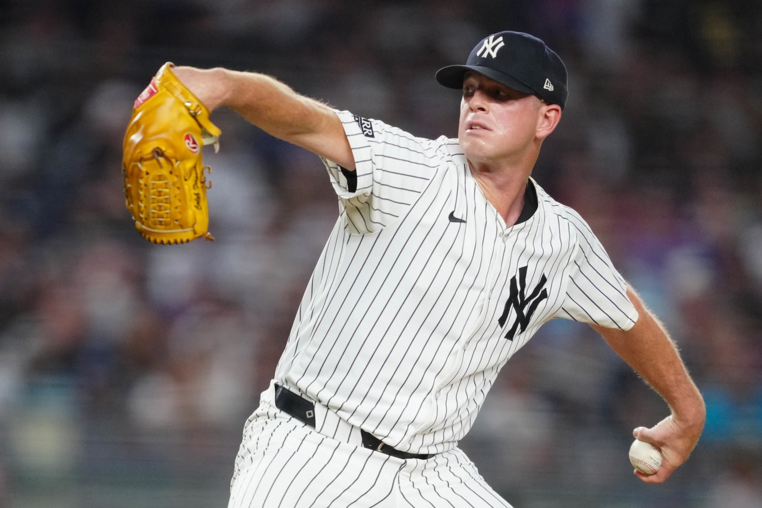 NEW YORK, NY - JULY 23:   Caleb Ferguson #64 of the New York Yankees pitches during the game between the New York Mets and the New York Yankees at Yankee Stadium on Tuesday, July 23, 2024 in New York, New York. (Photo by Mary DeCicco/MLB Photos via Getty Images)
