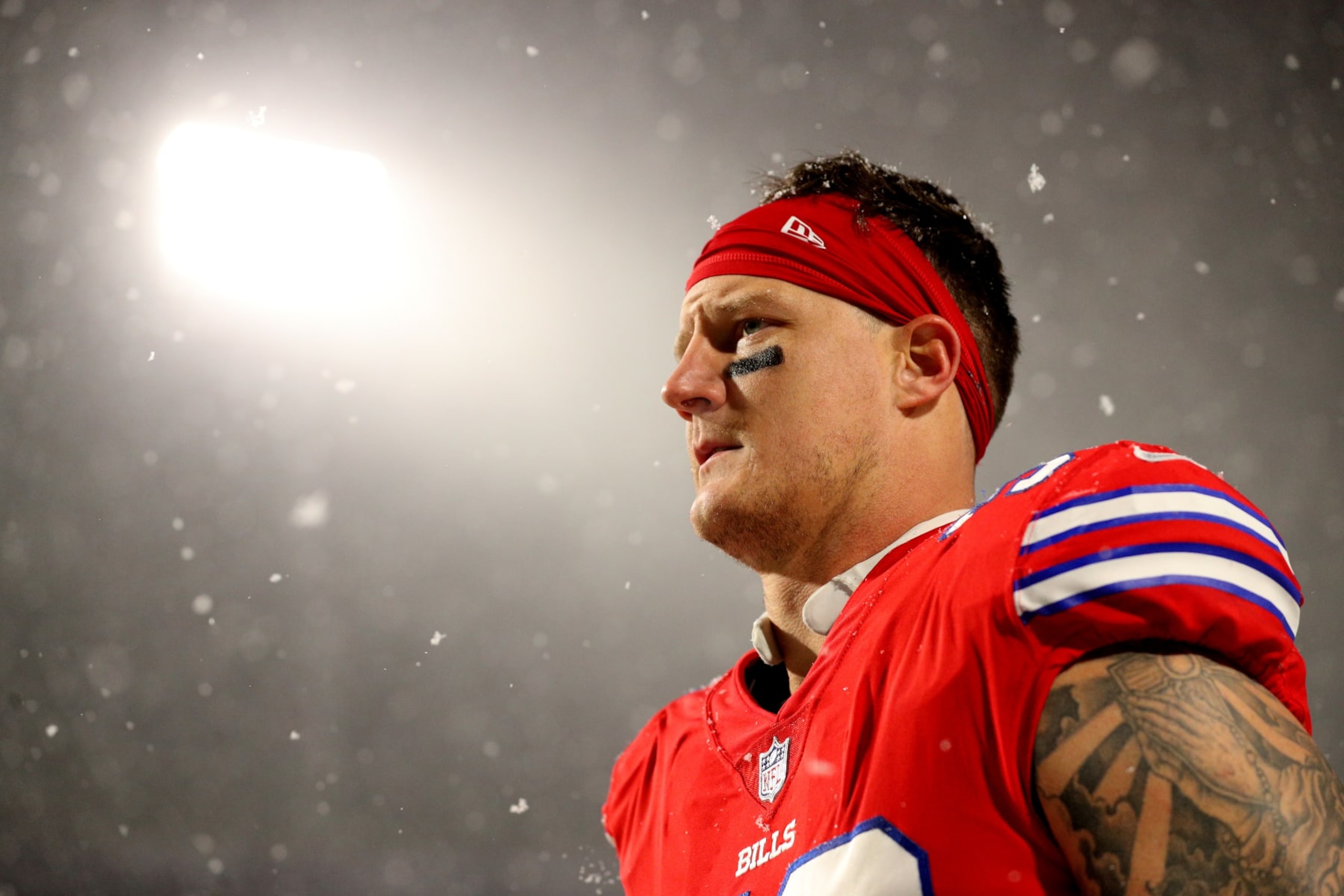 ORCHARD PARK, NEW YORK - DECEMBER 17: A.J. Klein #52 of the Buffalo Bills walks off the field after a game against the Miami Dolphins at Highmark Stadium on December 17, 2022 in Orchard Park, New York. (Photo by Bryan M. Bennett/Getty Images)