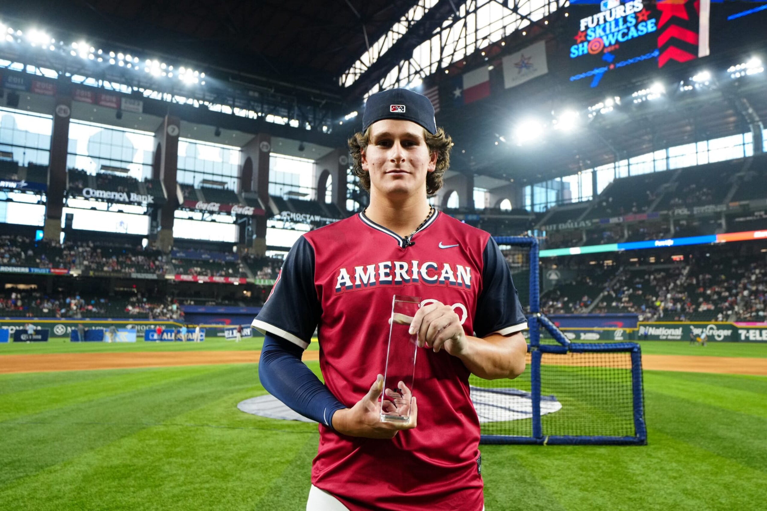 ARLINGTON, TX - JULY 13: Roman Anthony #23 of the Boston Red Sox poses for a photo after winning the 2024 MLB Futures Skills Showcase at Globe Life Field on Saturday, July 13, 2024 in Arlington, Texas. (Photo by Daniel Shirey/MLB Photos via Getty Images)