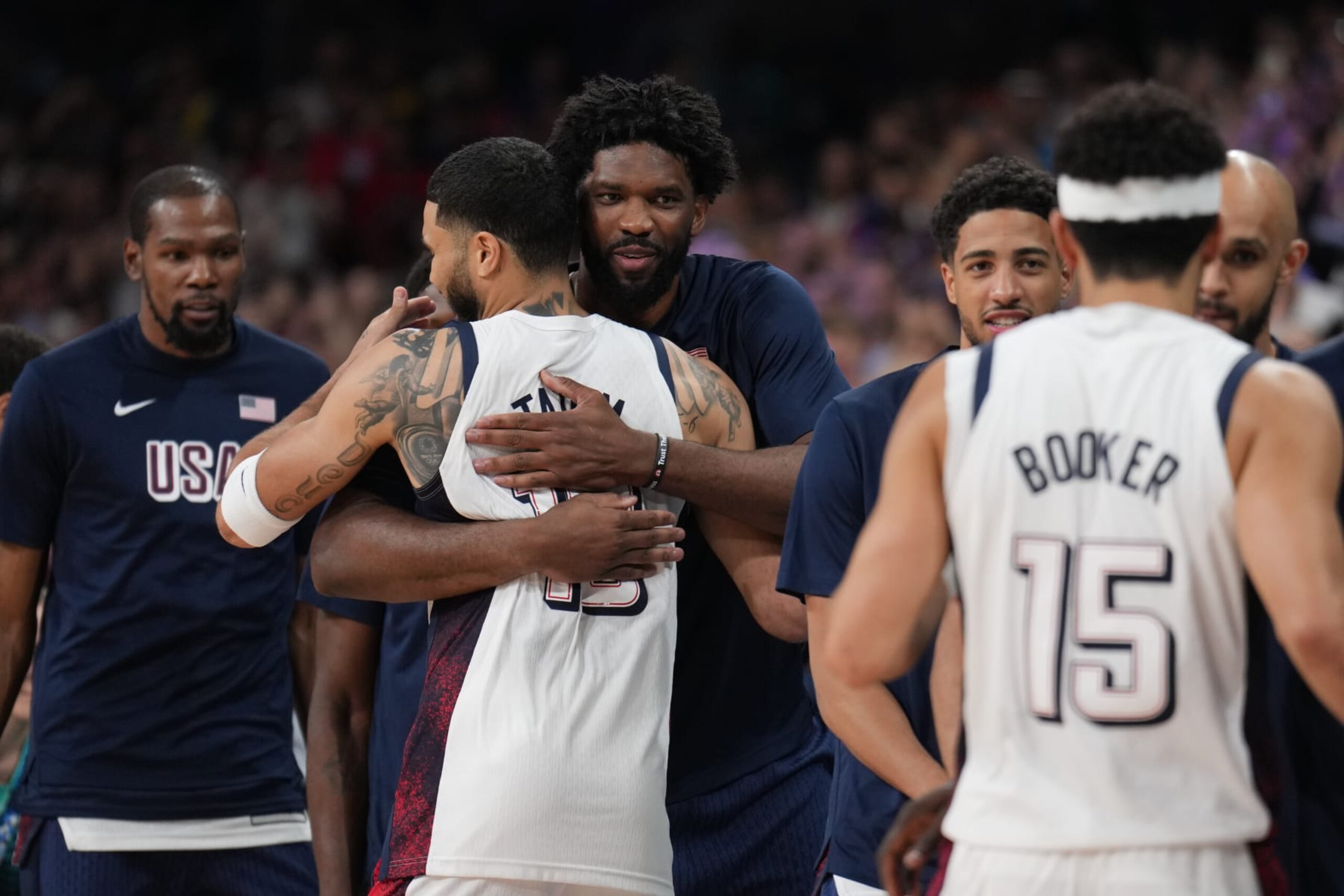 Kevin Durant, Jayson Tatum, Joel Embiid, Tyrese Haliburton, Devin Booker and Derrick White