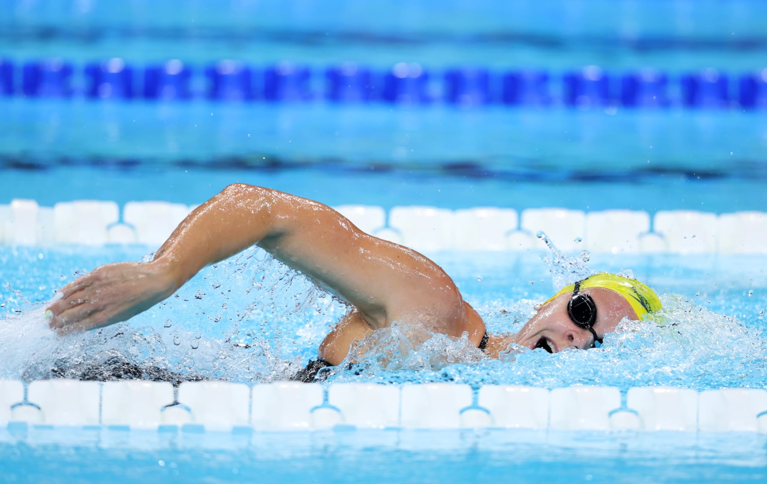 NANTERRE, FRANCE - AUGUST 01: Shayna Jack of Team Australia competes in the Women's 4x200m Freestyle Relay Heats on day six of the Olympic Games Paris 2024 at Paris La Defense Arena on August 01, 2024 in Nanterre, France. (Photo by Maddie Meyer/Getty Images)