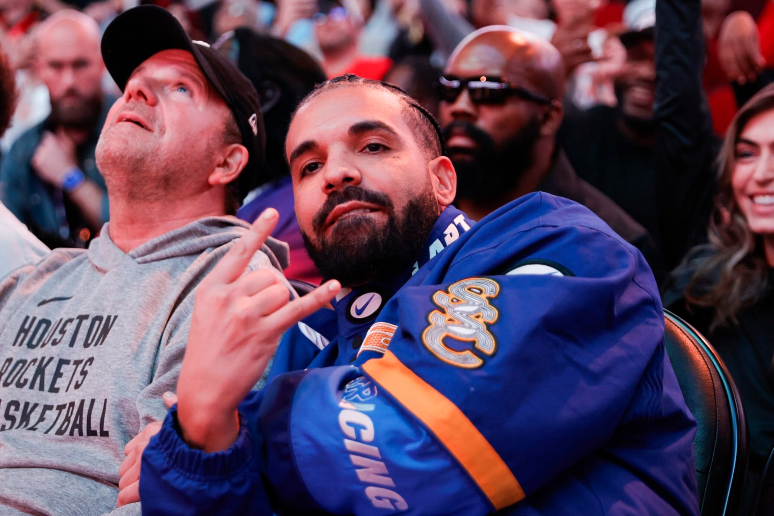 HOUSTON, TEXAS - MARCH 16: Rapper, songwriter, and icon Drake attends a game between the Houston Rockets and the Cleveland Cavaliers at Toyota Center on March 16, 2024 in Houston, Texas. NOTE TO USER: User expressly acknowledges and agrees that, by downloading and or using this photograph, User is consenting to the terms and conditions of the Getty Images License Agreement. (Photo by Carmen Mandato/Getty Images) HOUSTON, TEXAS - MARCH 16: Rapper, songwriter, and icon Drake attends a game between the Houston Rockets and the Cleveland Cavaliers at Toyota Center on March 16, 2024 in Houston, Texas. NOTE TO USER: User expressly acknowledges and agrees that, by downloading and or using this photograph, User is consenting to the terms and conditions of the Getty Images License Agreement. (Photo by Carmen Mandato/Getty Images)