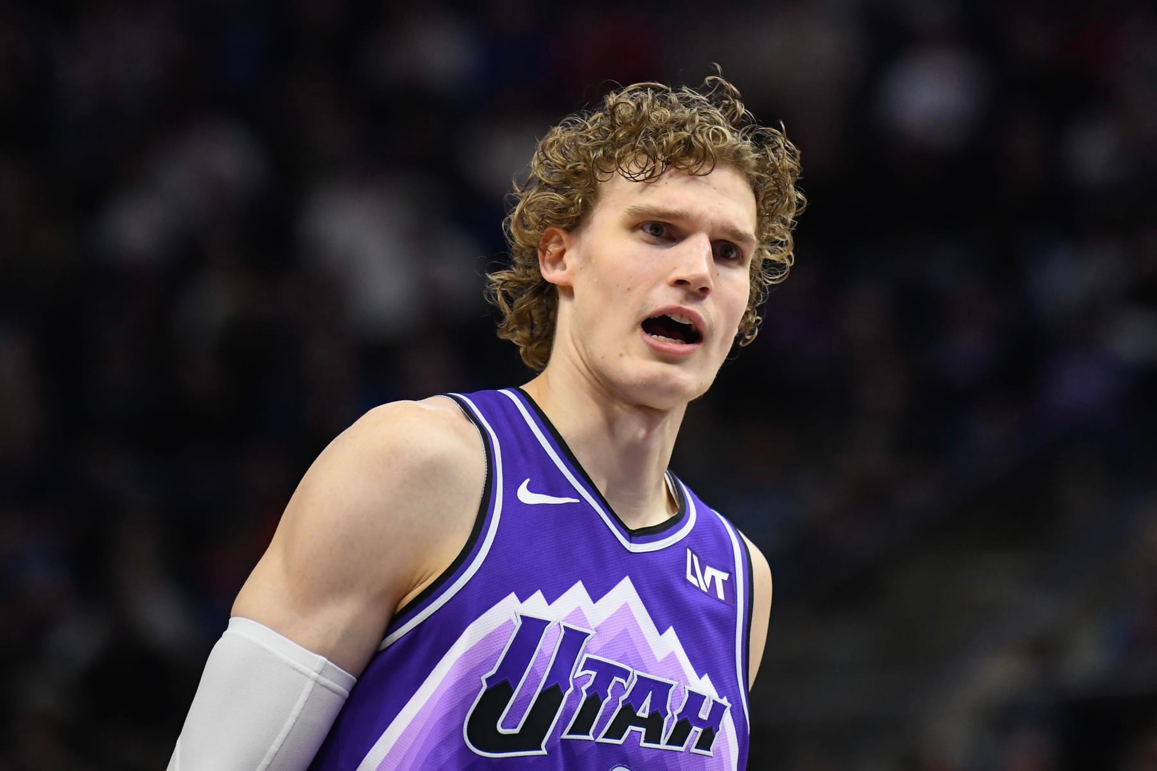 SALT LAKE CITY, UTAH - MARCH 25: Lauri Markkanen #23 of the Utah Jazz looks on during the first half of a game against the Dallas Mavericks at Delta Center on March 25, 2024 in Salt Lake City, Utah. NOTE TO USER: User expressly acknowledges and agrees that, by downloading and or using this photograph, User is consenting to the terms and conditions of the Getty Images License Agreement. (Photo by Alex Goodlett/Getty Images)