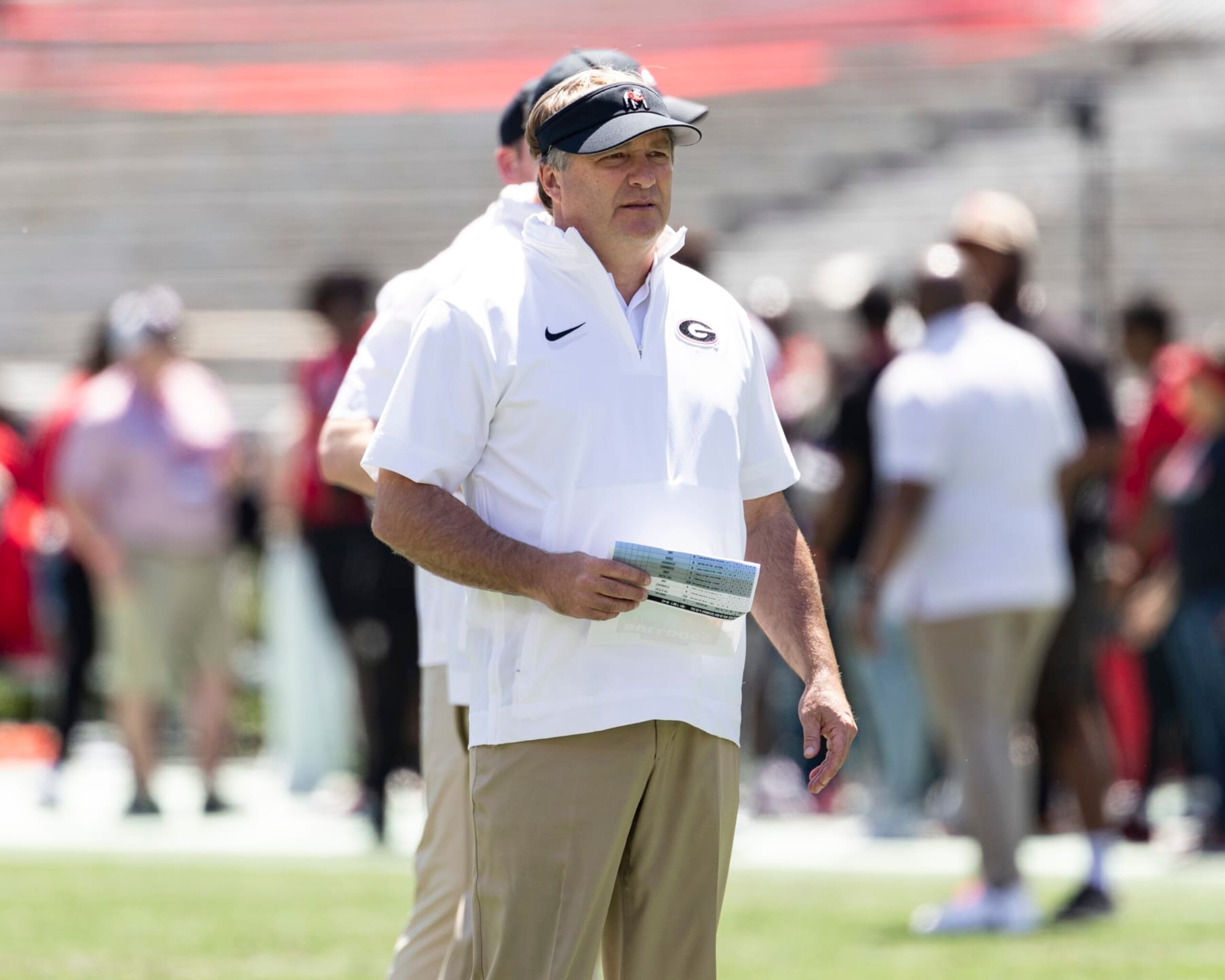 ATHENS, GA - APRIL 13: Head Coach Kirby Smart of the Georgia Bulldogs prior to the University of Georgia Spring Game at Sanford Stadium on April 13, 2024 in Athens, Georgia. (Photo by Steve Limentani/ISI Photos/Getty Images)