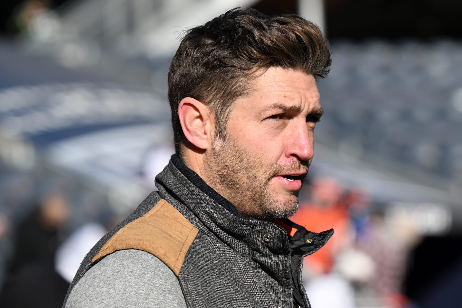 CHICAGO, ILLINOIS - DECEMBER 04: Former quarterback of the Chicago Bears, Jay Cutler, looks on before the game against the Green Bay Packers at Soldier Field on December 04, 2022 in Chicago, Illinois. (Photo by Quinn Harris/Getty Images)
