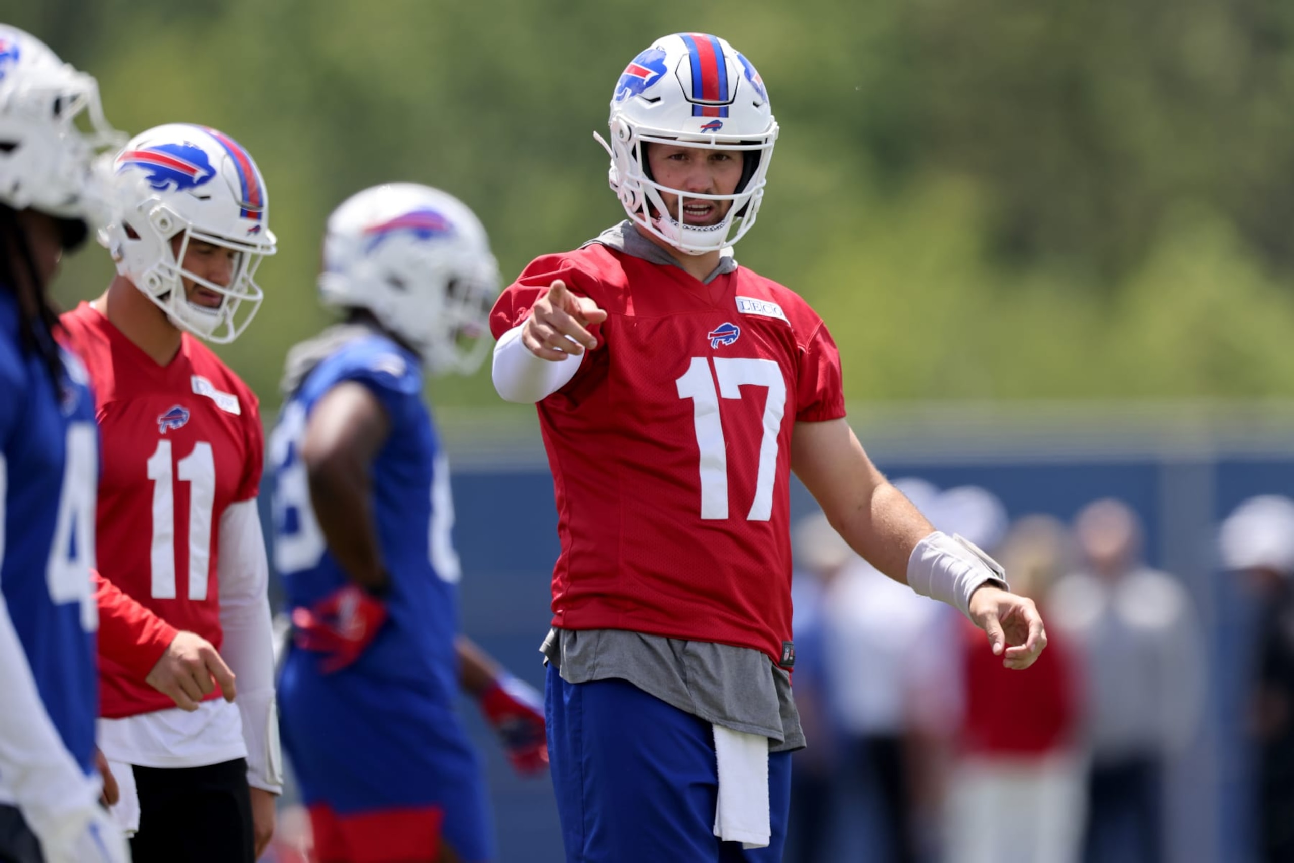 ORCHARD PARK, NEW YORK - JUNE 12: Josh Allen #17 of the Buffalo Bills participates during the Buffalo Bills mandatory minicamp on June 12, 2024 in Orchard Park, New York. (Photo by Bryan Bennett/Getty Images)