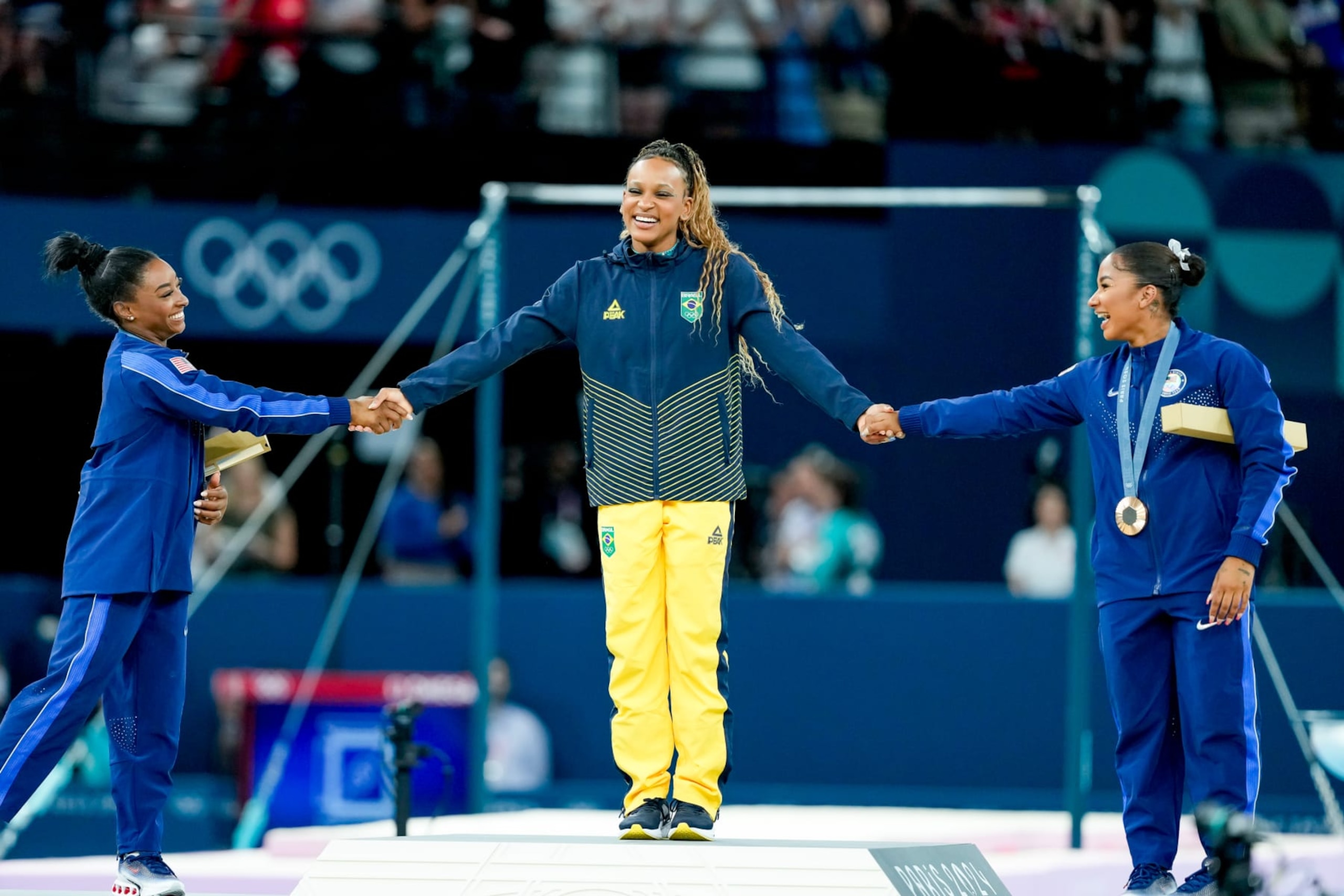 Simone Biles, Rebeca Andrade and Jordan Chiles