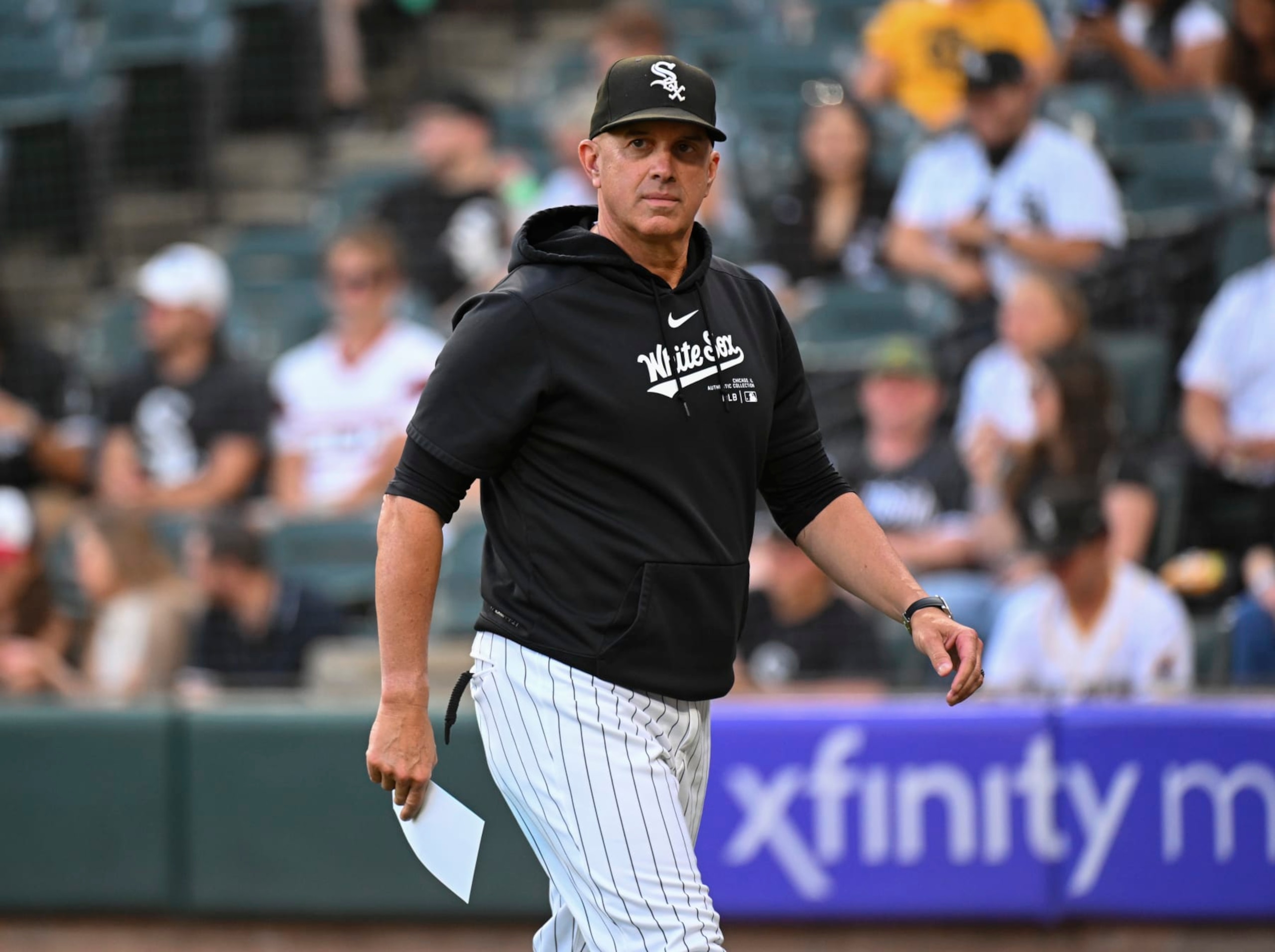 CHICAGO, ILLINOIS - JULY 26: Manager Pedro Grifol #5 of the Chicago White Sox walks to the dugout prior to the game against the Seattle Mariners at Guaranteed Rate Field on July 26, 2024 in Chicago, Illinois. The Mariners defeated the White Sox 10-0. (Photo by Nuccio DiNuzzo/Getty Images)