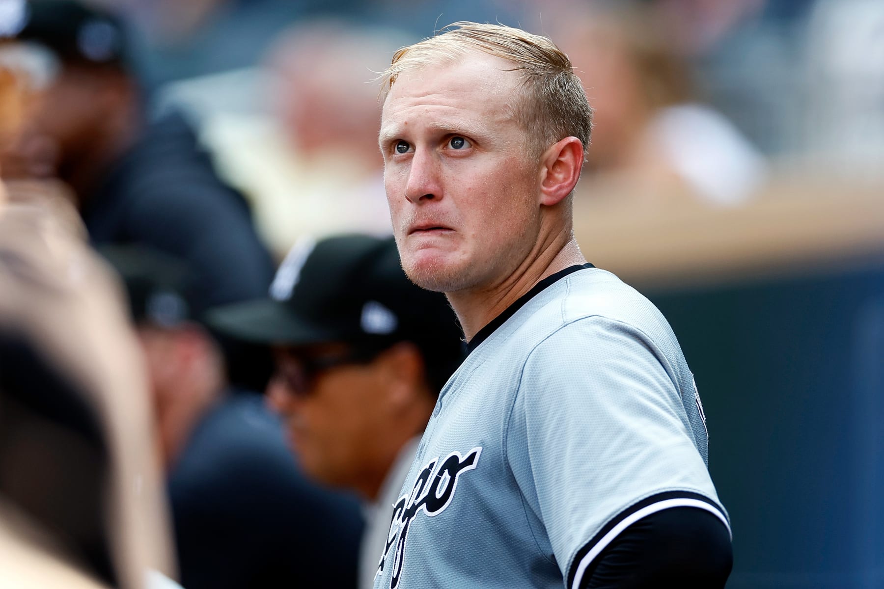 MINNEAPOLIS, MINNESOTA - AUGUST 04: Andrew Vaughn #25 of the Chicago White Sox looks on against the Minnesota Twins in the ninth inning at Target Field on August 04, 2024 in Minneapolis, Minnesota. The Twins defeated the White Sox 13-7. (Photo by David Berding/Getty Images)